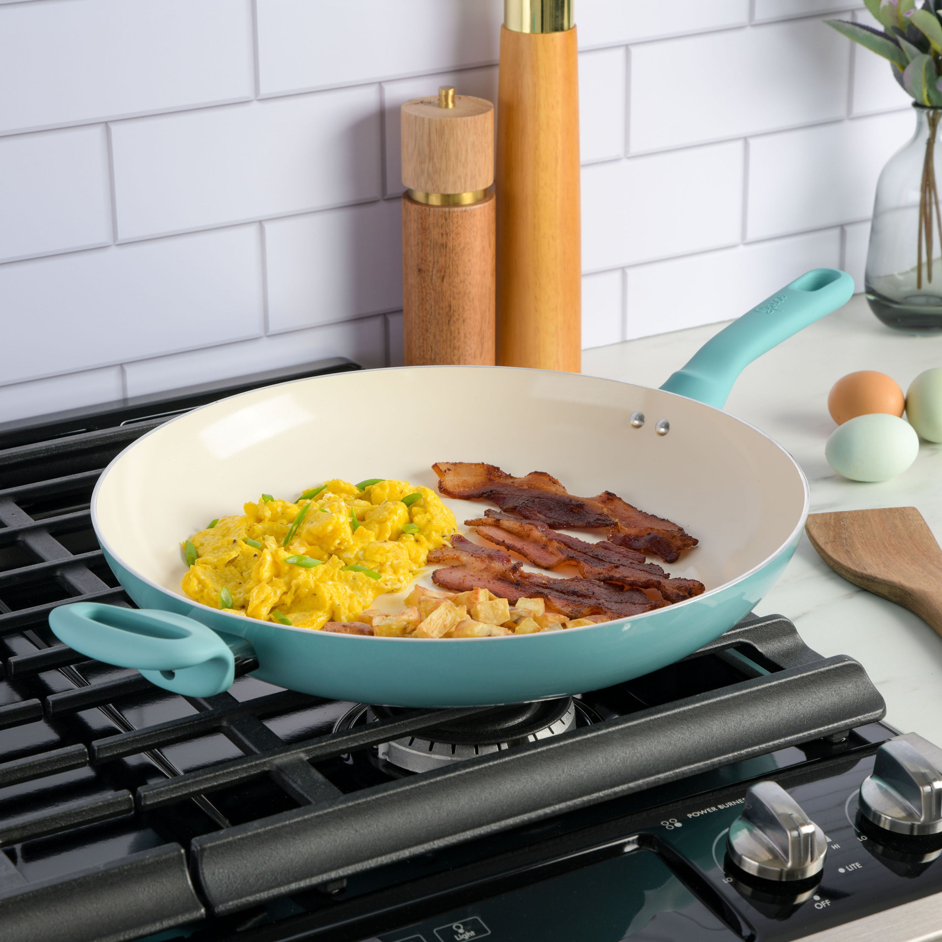 Spice by Tia Mowry 14-Inch Non-Toxic Non-Stick Ceramic Interior Large Aluminum Fry Pan