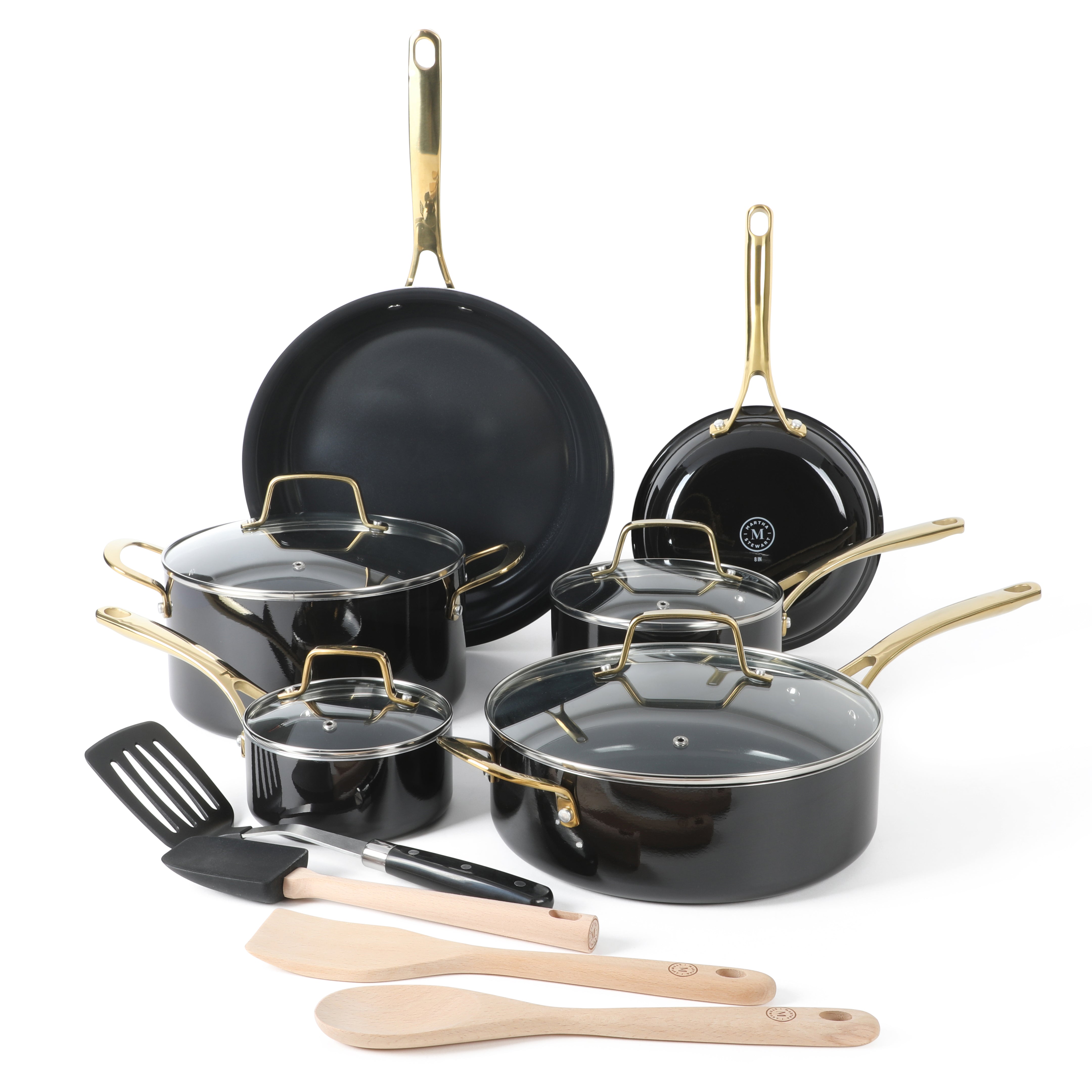 Martha Stewart Lockton 14-Piece Heavy-Gauge Premium Non-Stick Aluminum Cookware Combo Set (Pots, Pans, and Tools)