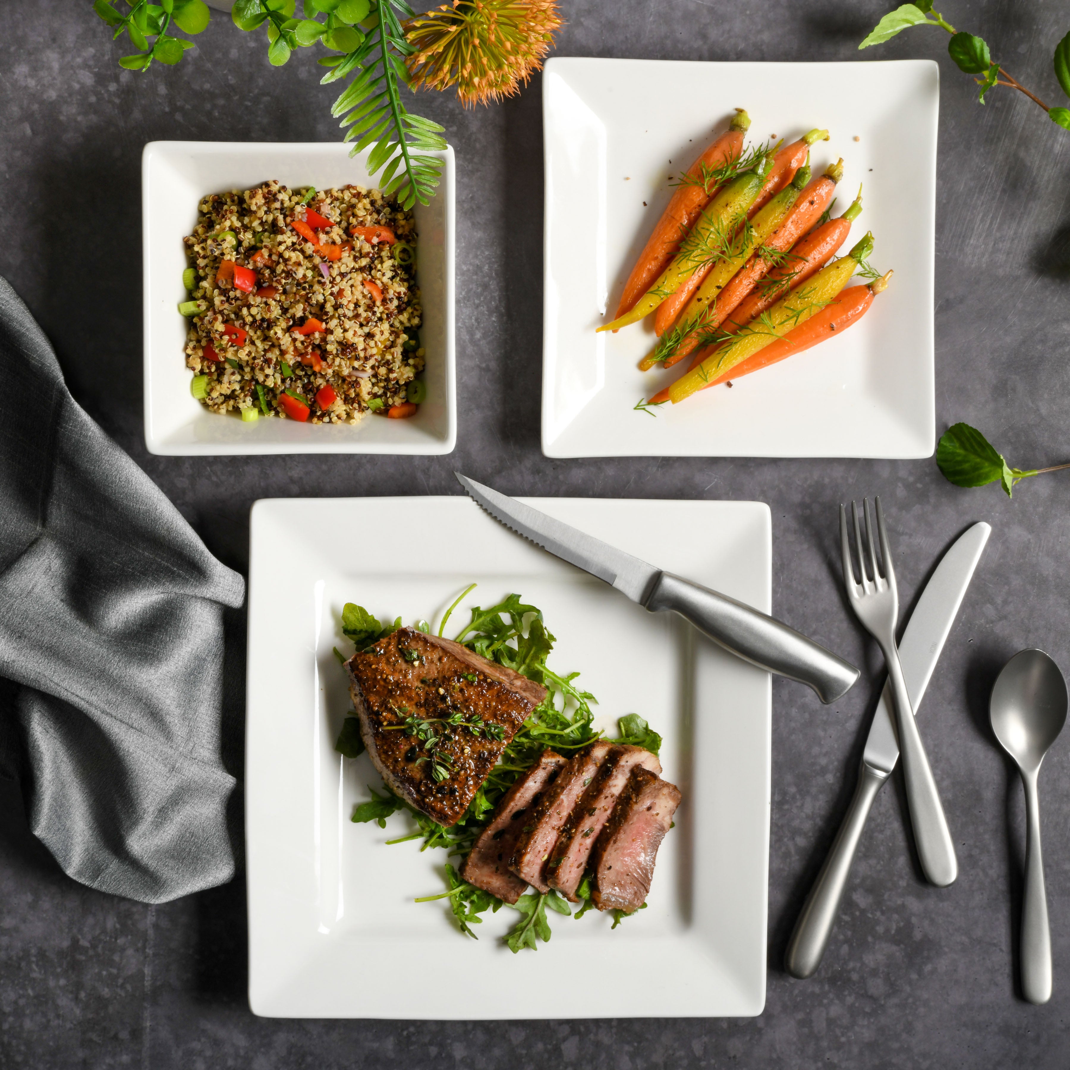 Gibson Home Everyday Hard Square 12-Piece Fine Ceramic Dinnerware Set