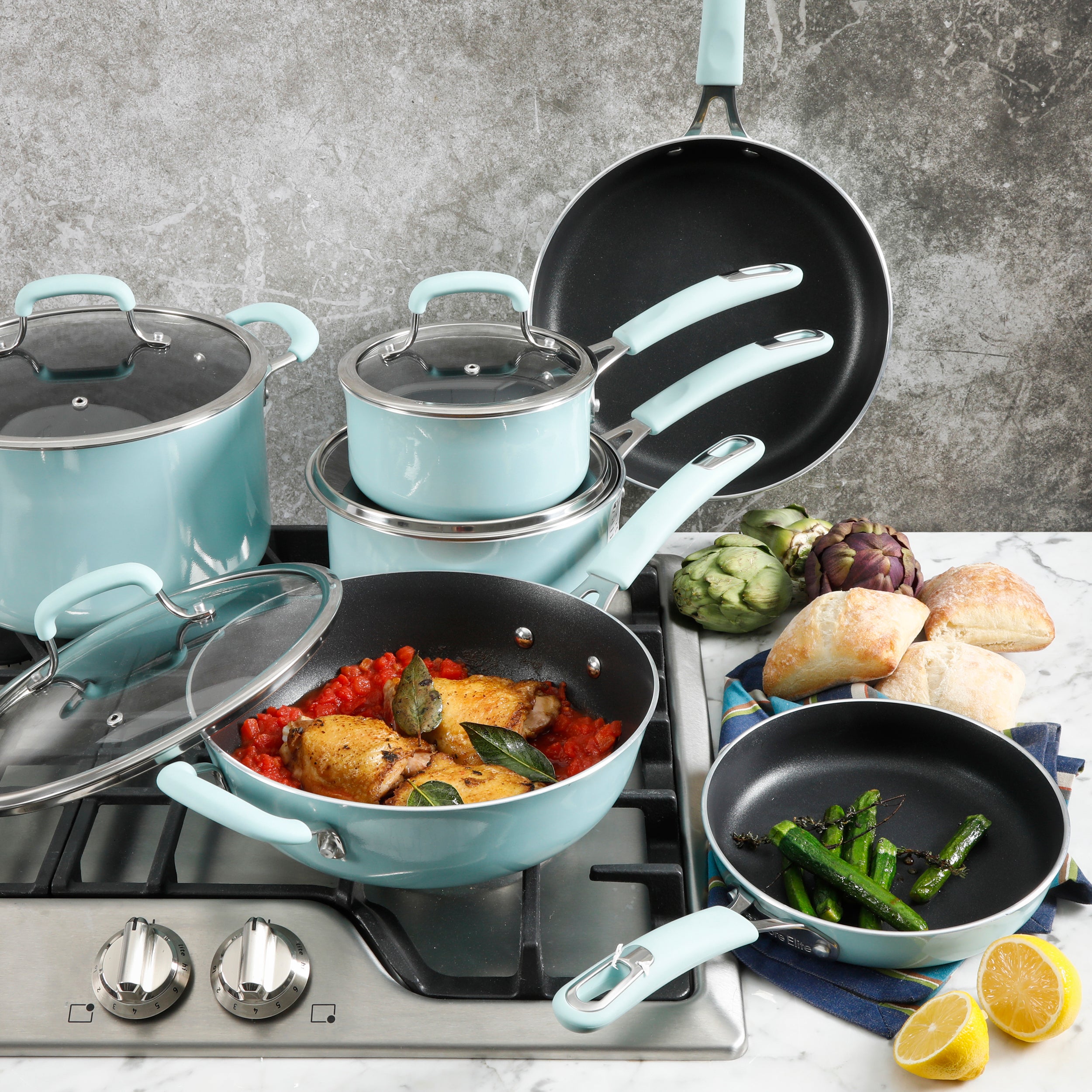 Kenmore Andover 10-Piece Forged Aluminum Cookware Set - Glacier Blue