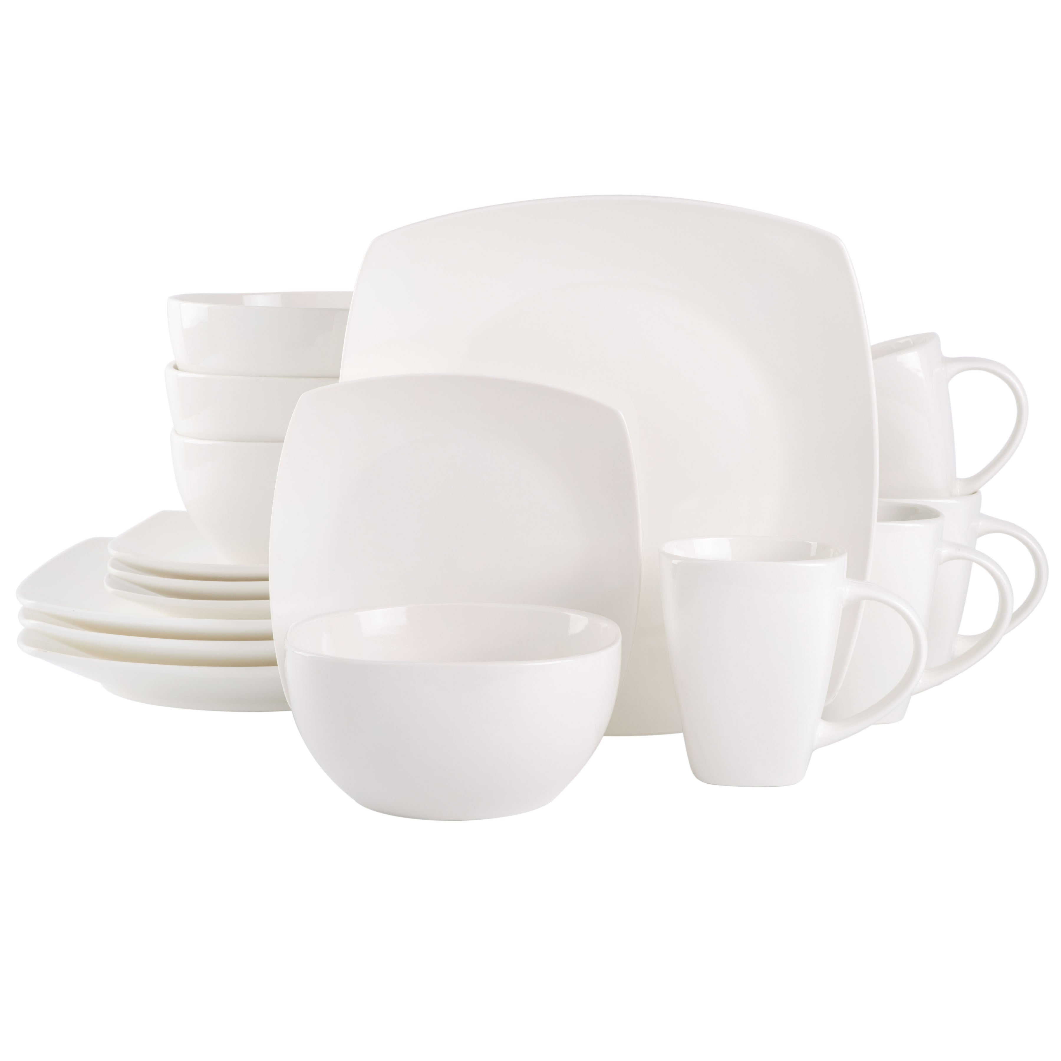 Gibson Soho Lounge Square 16-Piece Porcelain Dinnerware Set - White