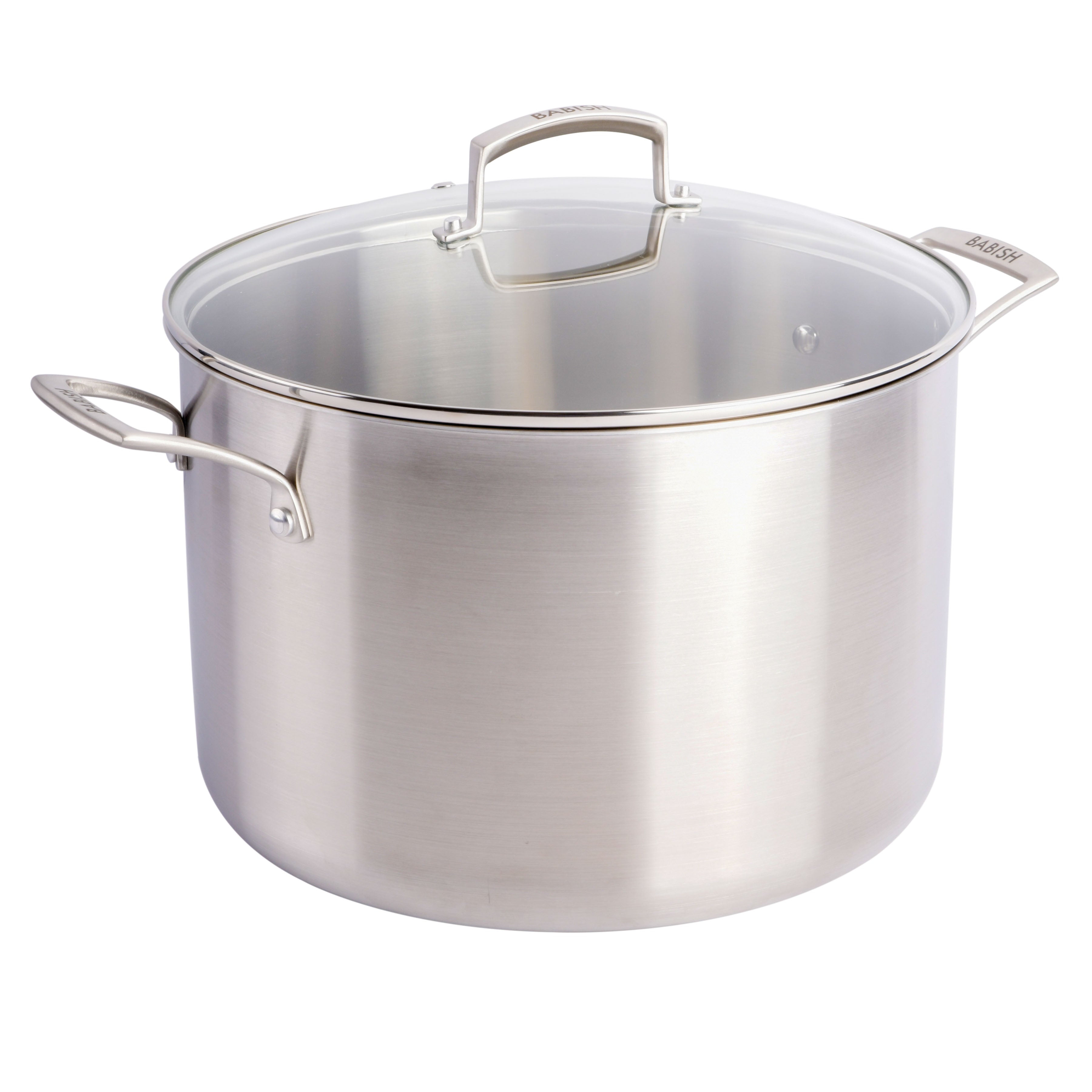 Babish Tri-Ply Stainless Steel Professional Grade Stock Pot w/Lid, 12-Quart