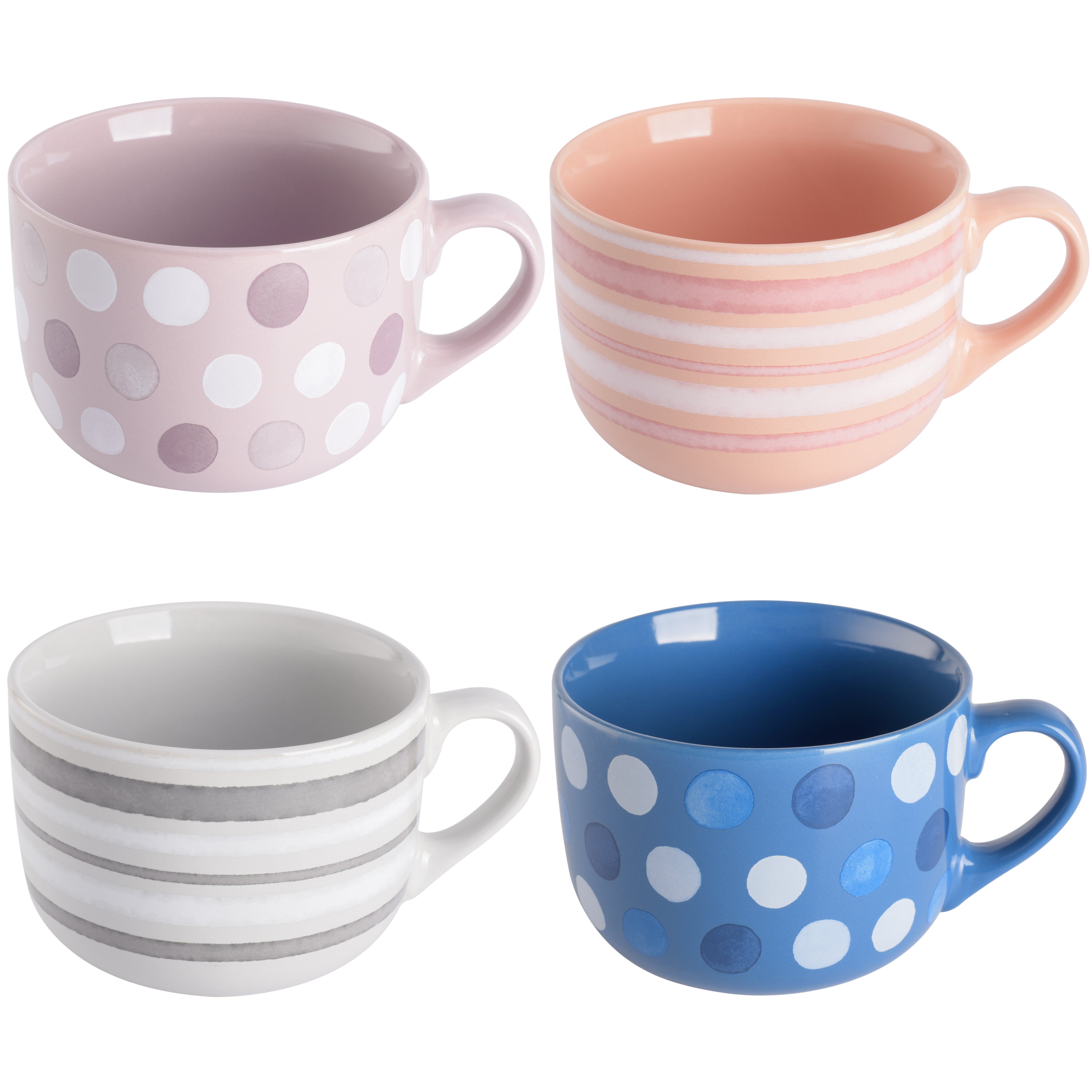 Mr. Coffee Cappuccino Bliss 4-Pack 23oz Assorted Decorated Design Latte Stoneware Mugs