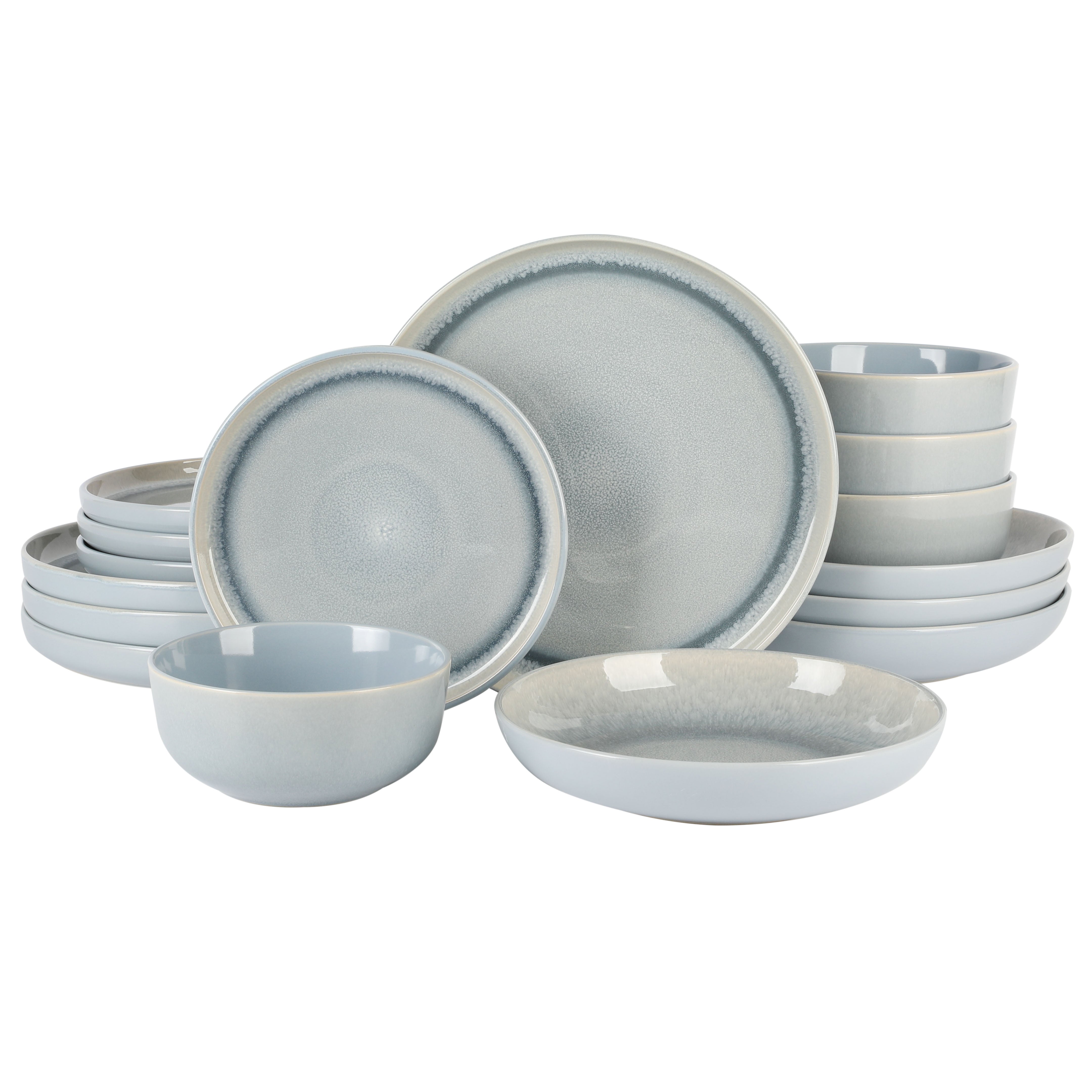 Gibson Elite Juno Moon 16-Piece Double Bowl Reactive Stoneware Dinnerware Set