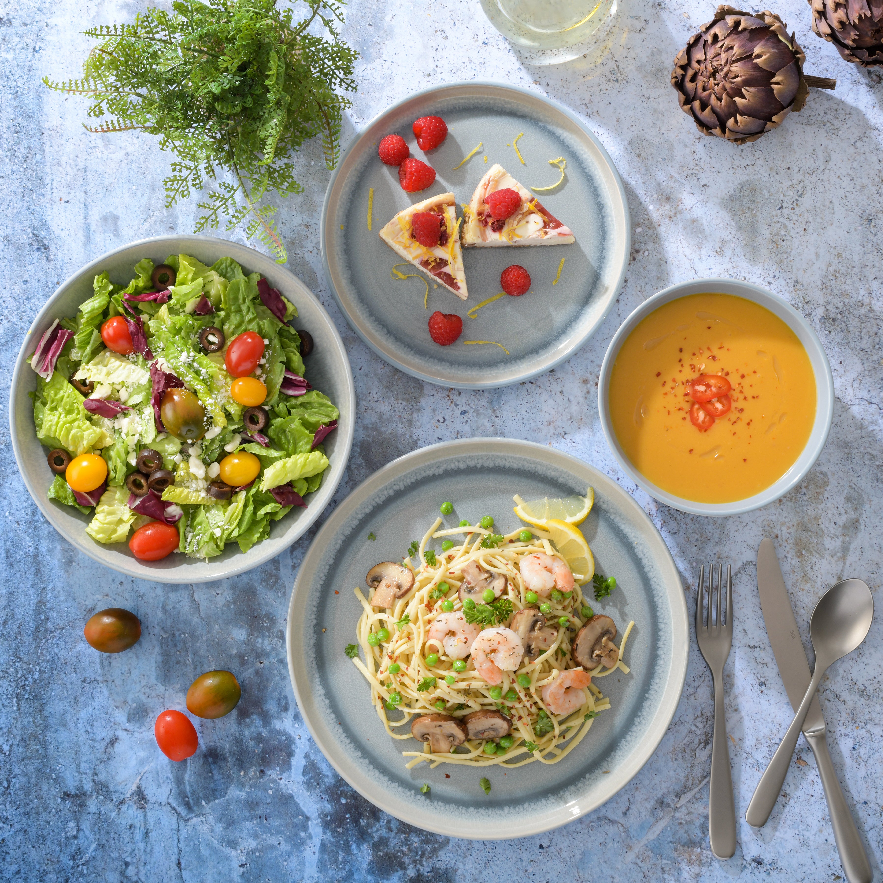 Gibson Elite Juno Moon 16-Piece Double Bowl Reactive Stoneware Dinnerware Set