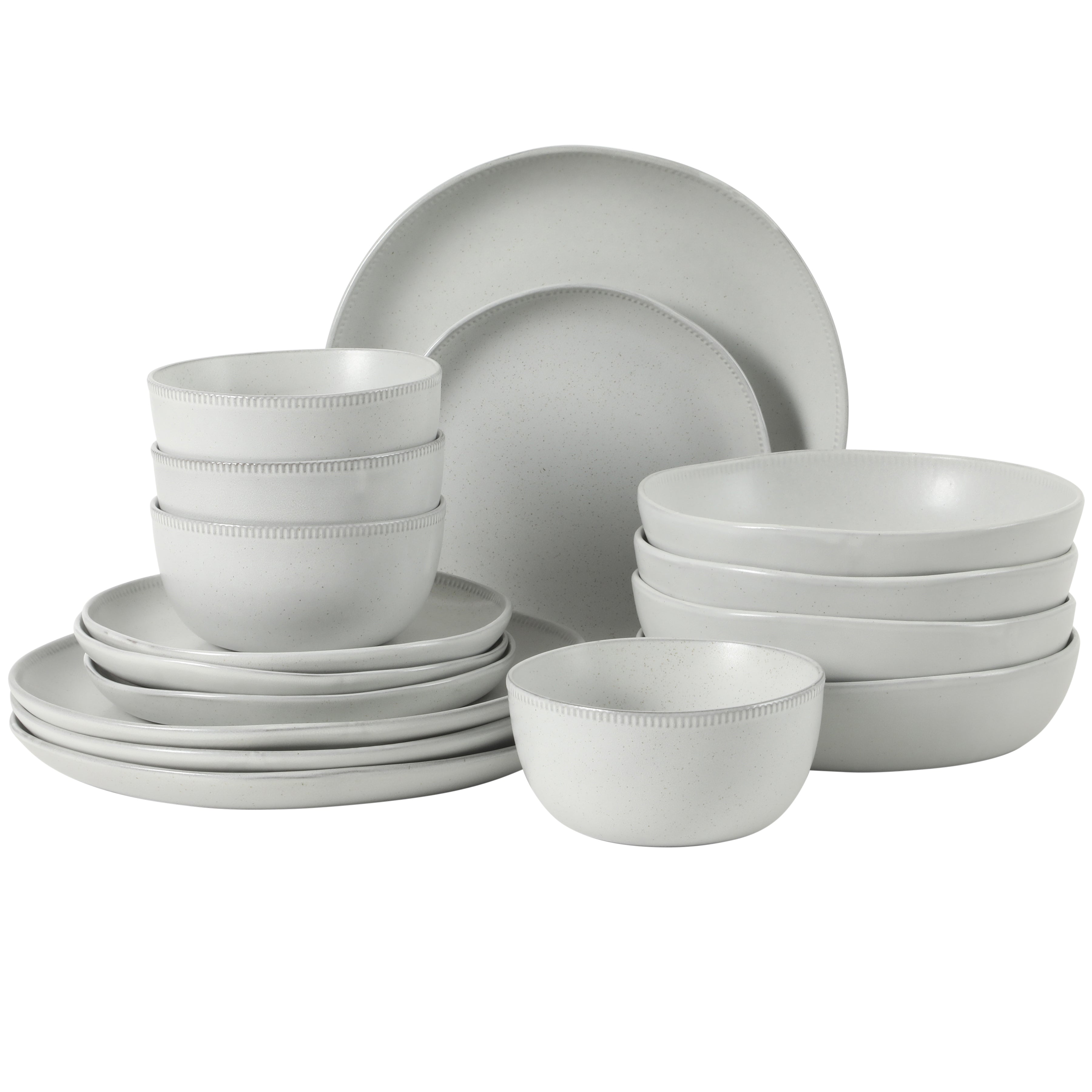 Gibson Elite Menlo Park 16-Piece Pottery Clay Stoneware Dinnerware Set – Reactive Glaze, Embossed Plates and Bowls W/ Pasta Bowl, Service for 4 – Microwave & Dishwasher Safe