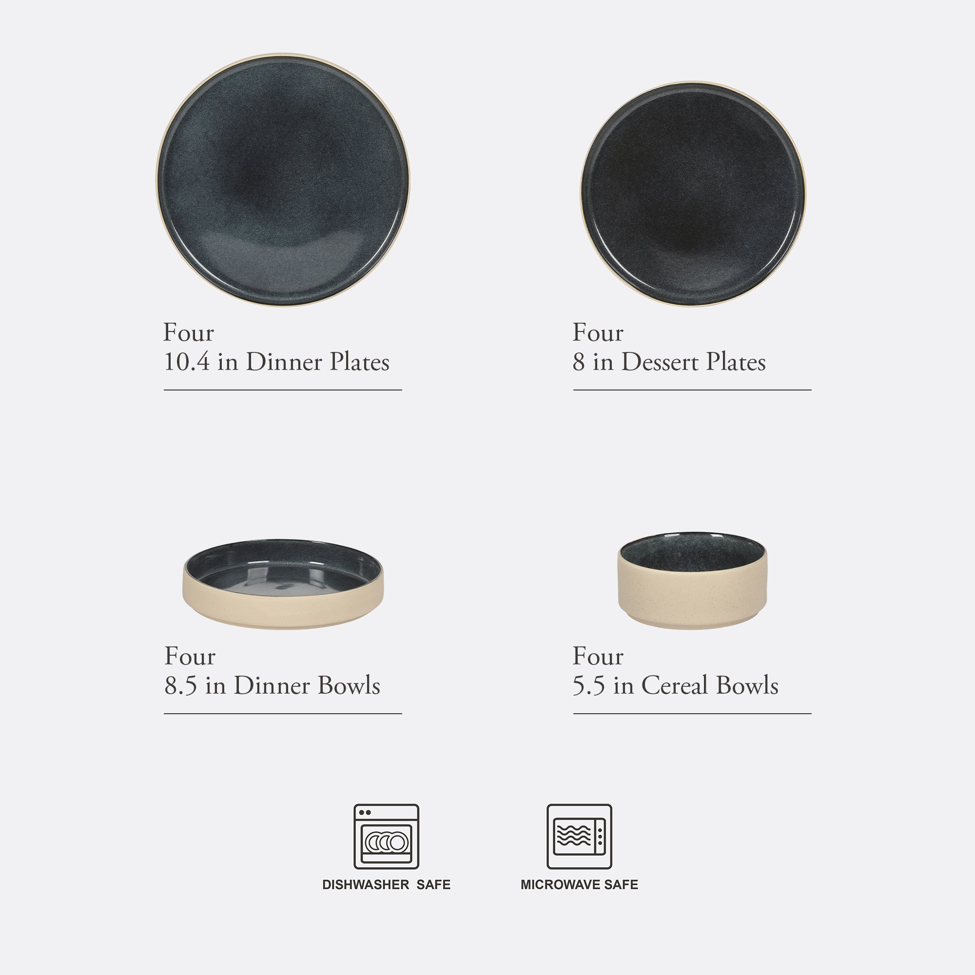 Gibson Elite Liberty Bay 16-Piece Pottery Clay Stoneware Dinnerware Set – Reactive Glaze, Stackable Plates and Bowls W/ Pasta Bowl, Service for 4 – Microwave & Dishwasher Safe