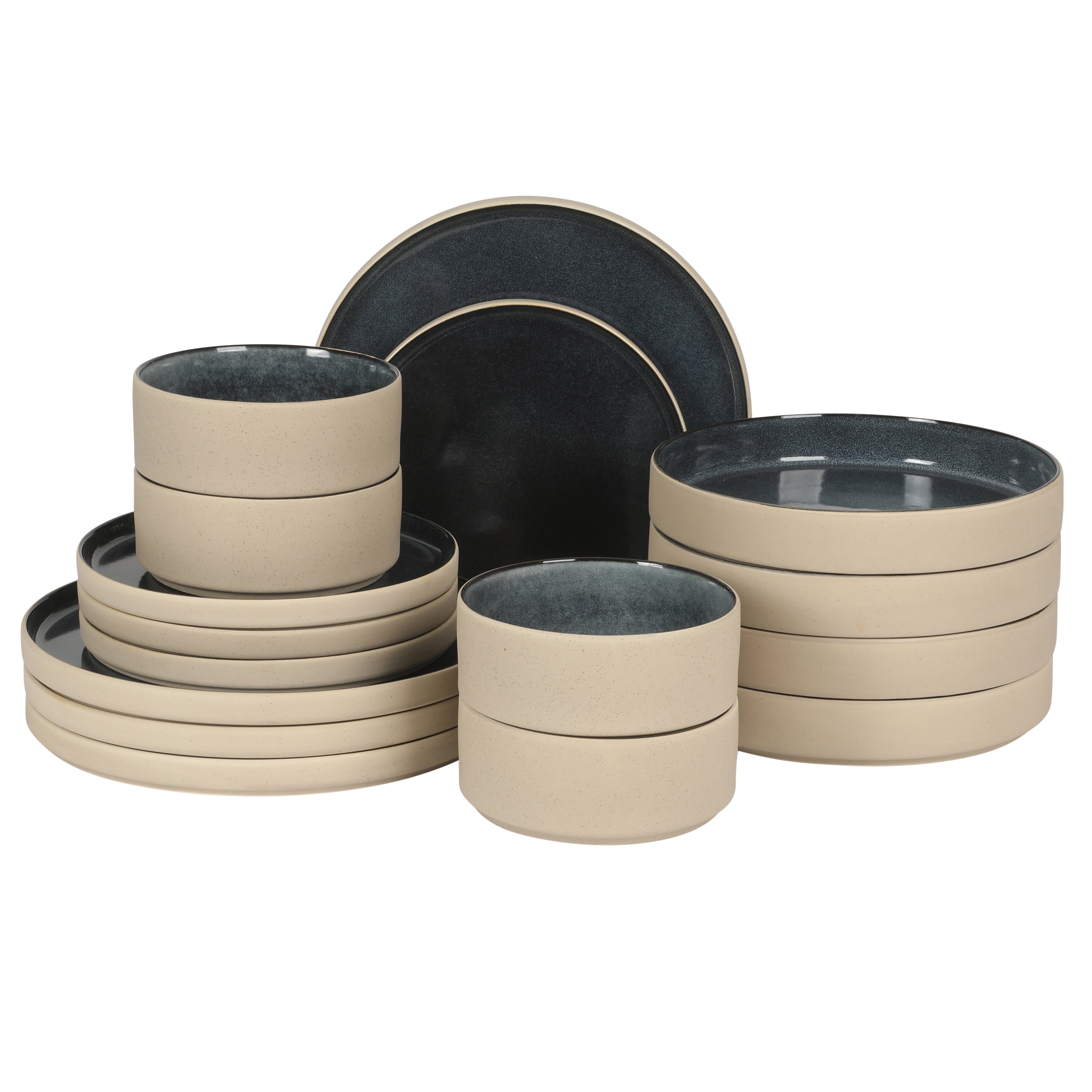 Gibson Elite Liberty Bay 16-Piece Pottery Clay Stoneware Dinnerware Set – Reactive Glaze, Stackable Plates and Bowls W/ Pasta Bowl, Service for 4 – Microwave & Dishwasher Safe
