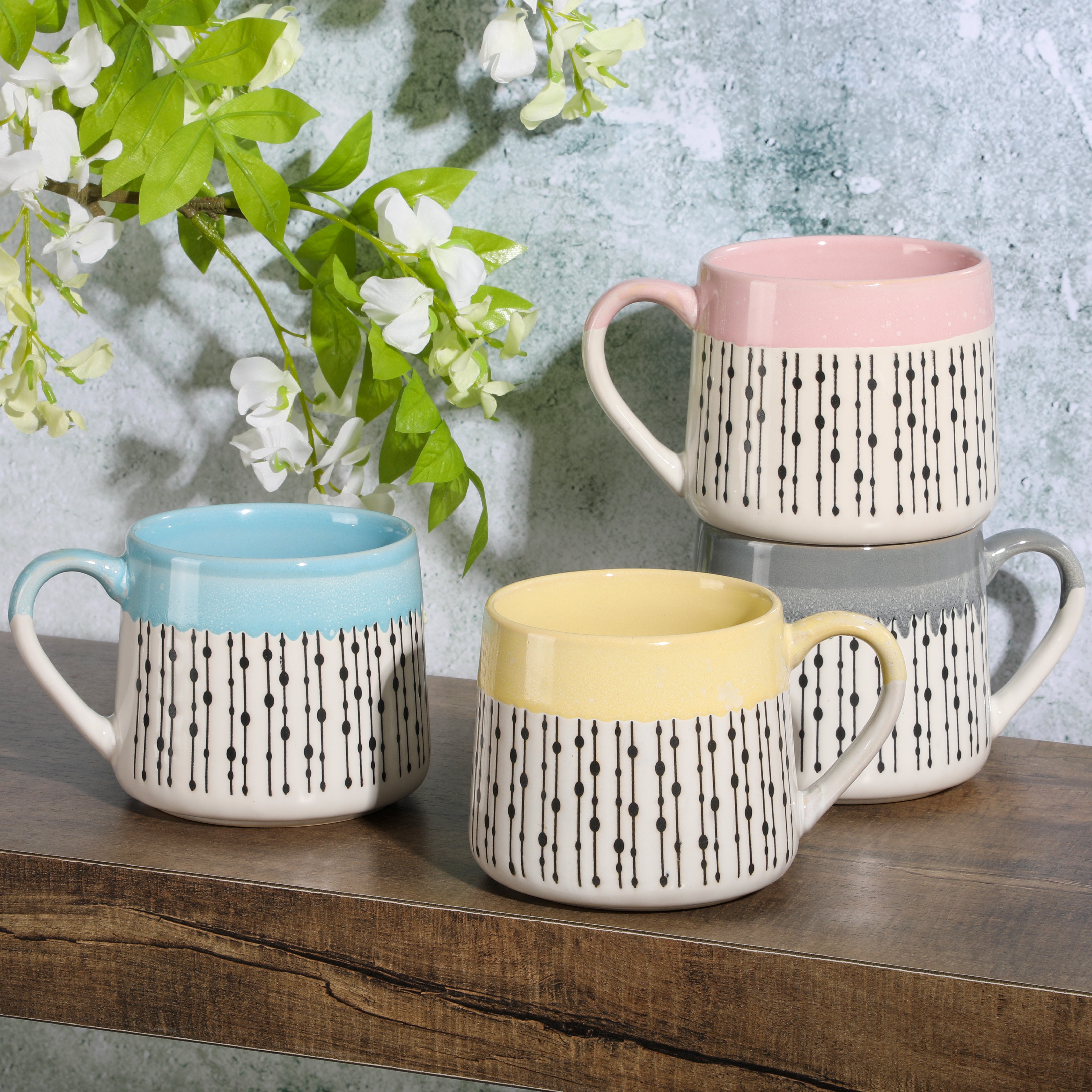 Gibson Home Morning Mist 15oz 4-Pack Belly Shaped Stoneware Mug Set