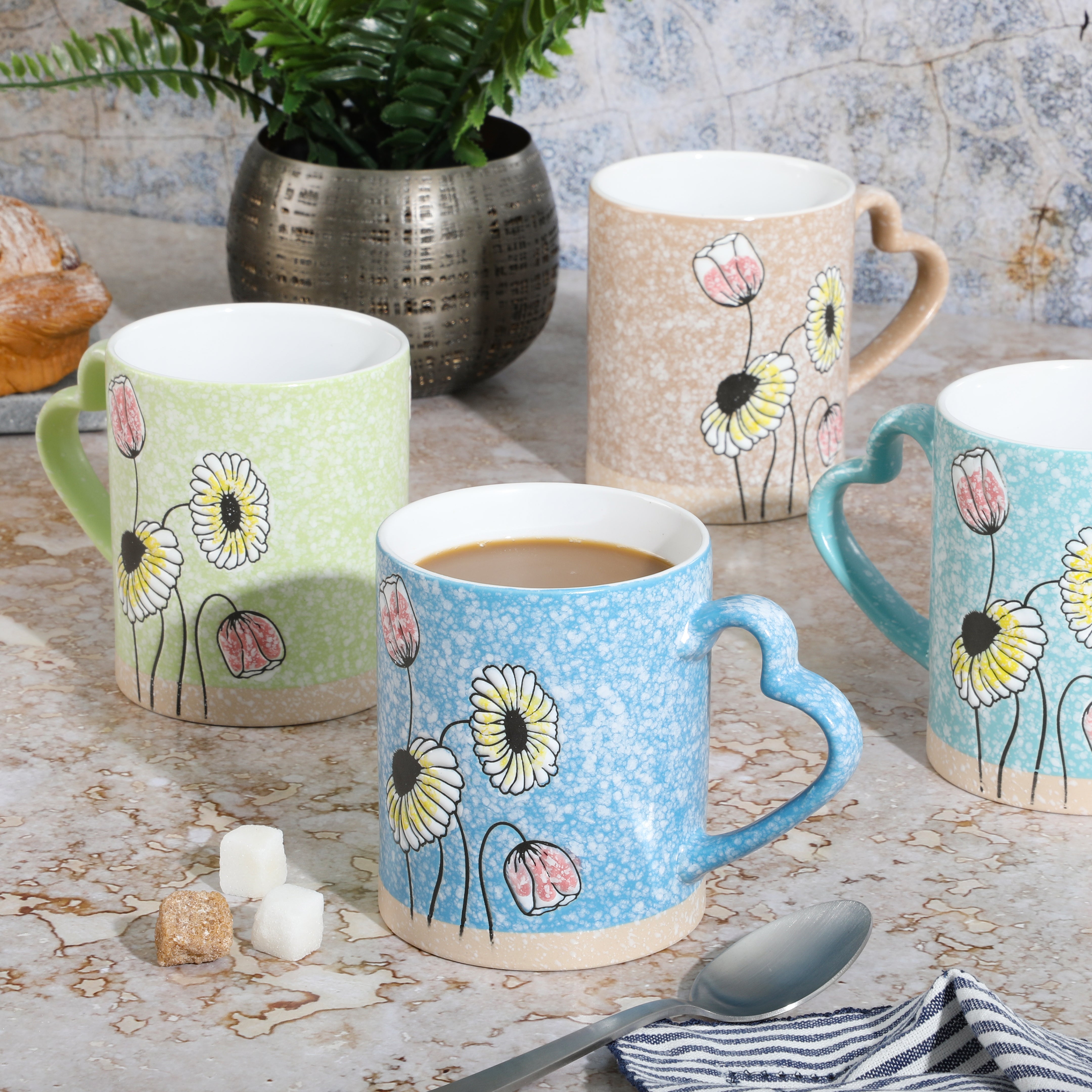 Gibson Home Sunbloom 4-Pack 16oz Stoneware Mugs w/ Heart Shaped Handles