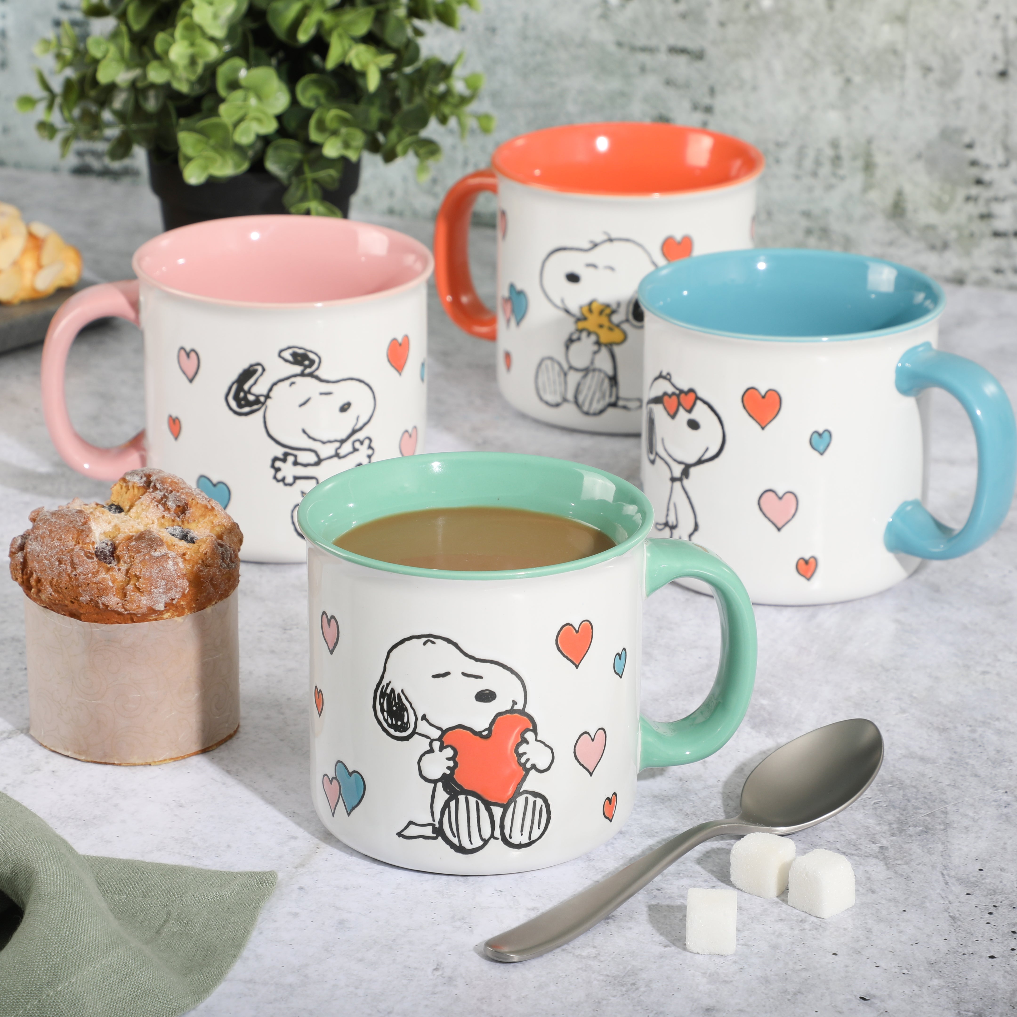 Peanuts Mothers Love 4-Pack Large 21oz Camper Stoneware Mug Set