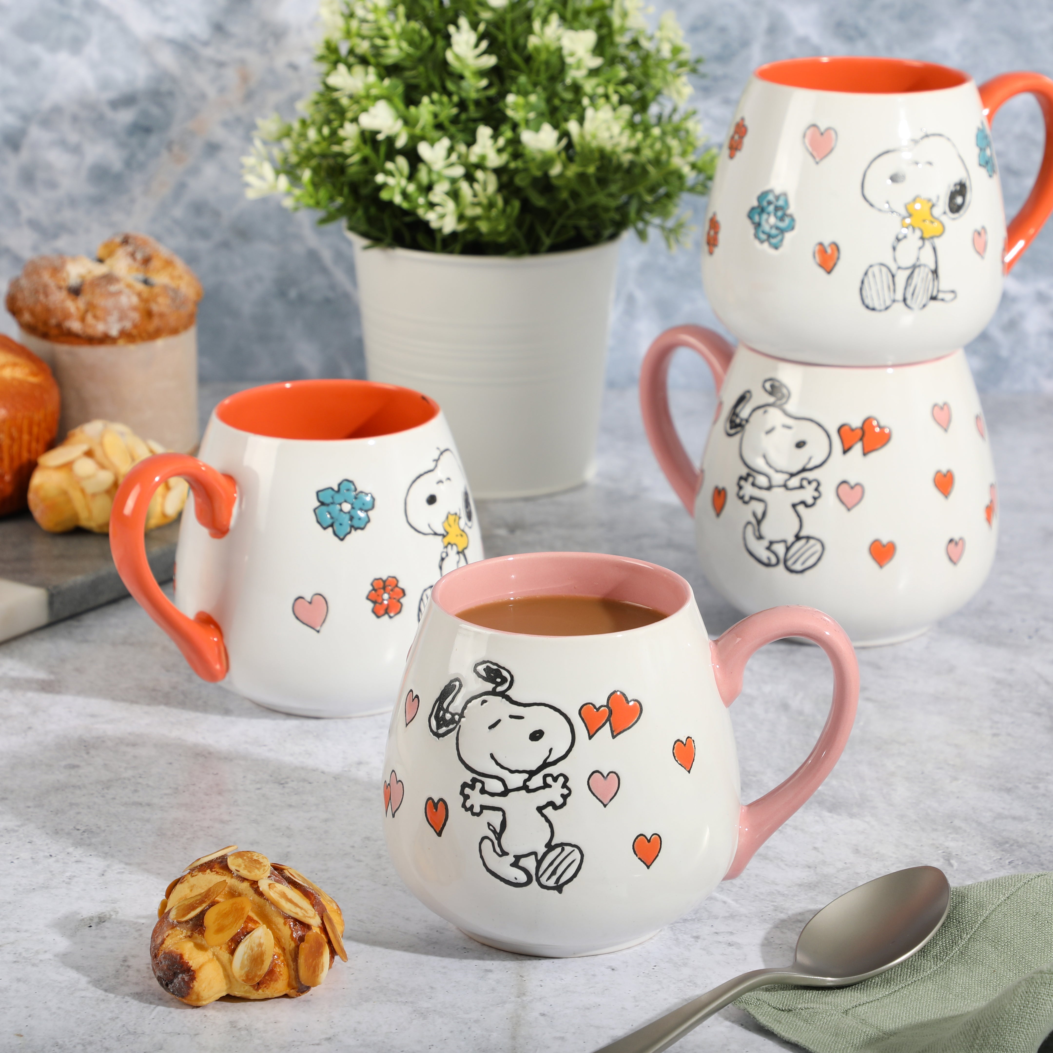 Peanuts Mothers Baby 4-Pack Large 20oz Belly Shaped Stoneware Mug Set