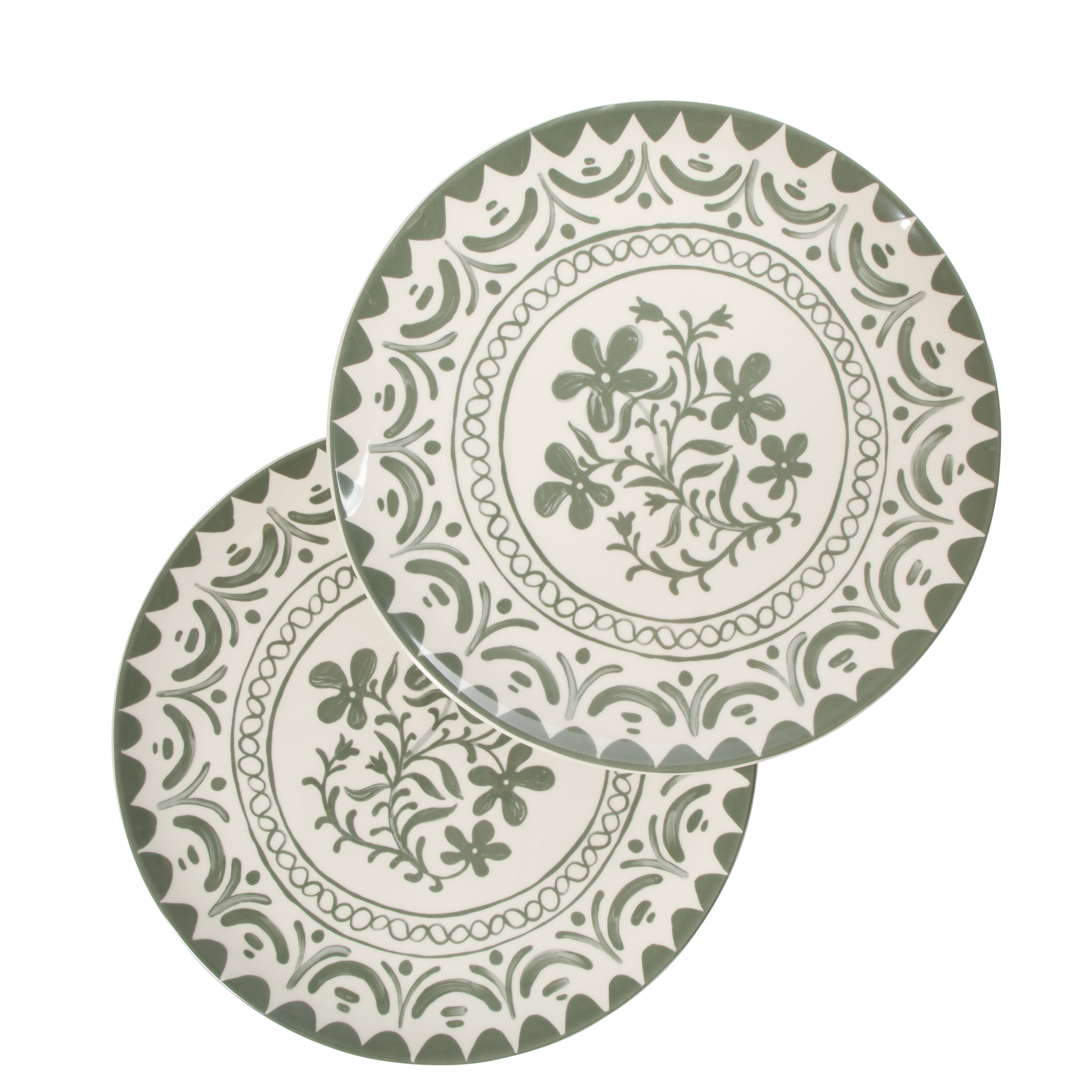Bloomhouse - 2-Time Oprah’s Favorite Things - Valencia Flor 2 Piece 13” Serving Platter Set, Stoneware Platters, Mediterranean Floral Decal Design, Microwave & Dishwasher Safe, Iris Blue