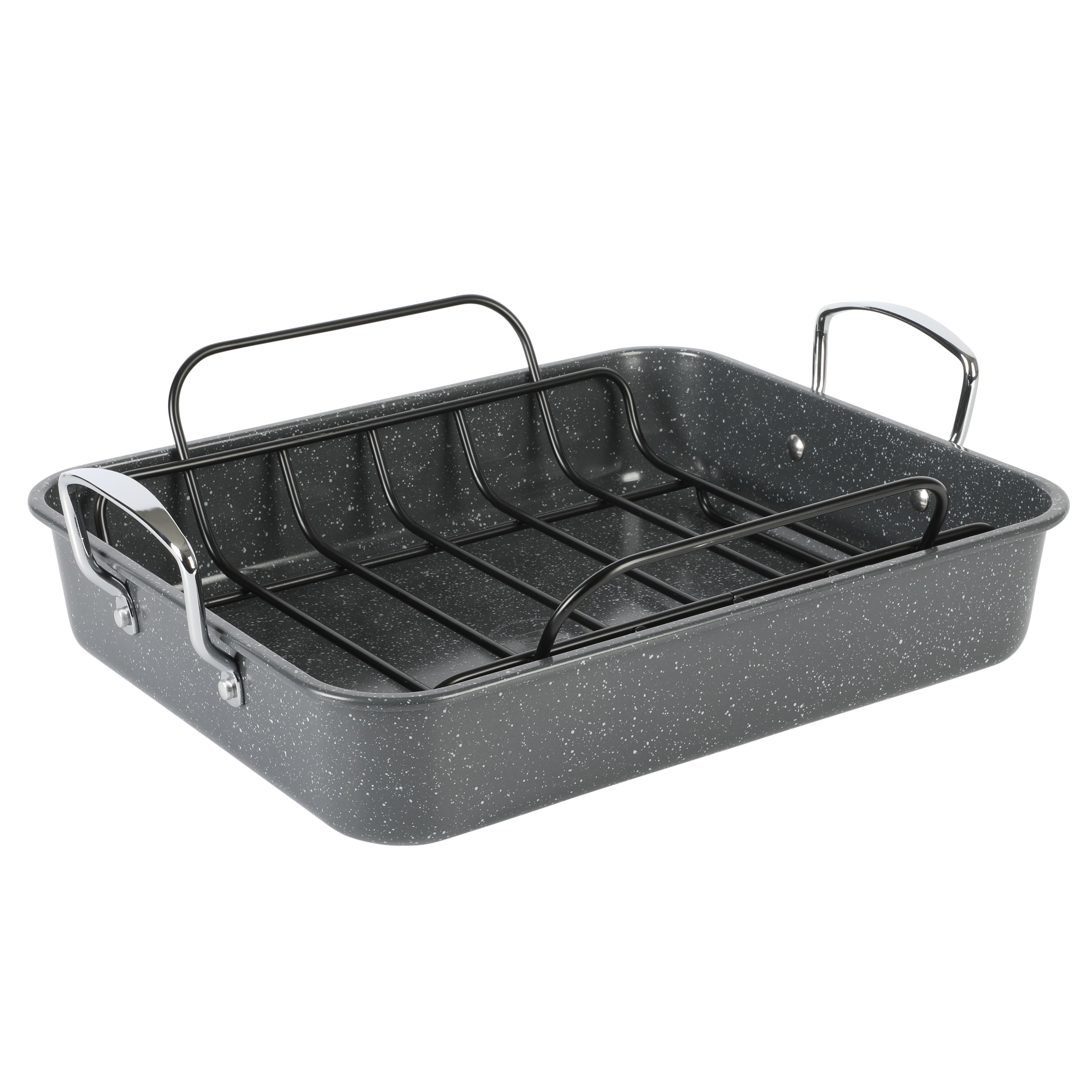 Kenmore Keaton Grey Speckle 16.5" x 12.5" x 3.2" Carbon Steel Roaster w/ Rack