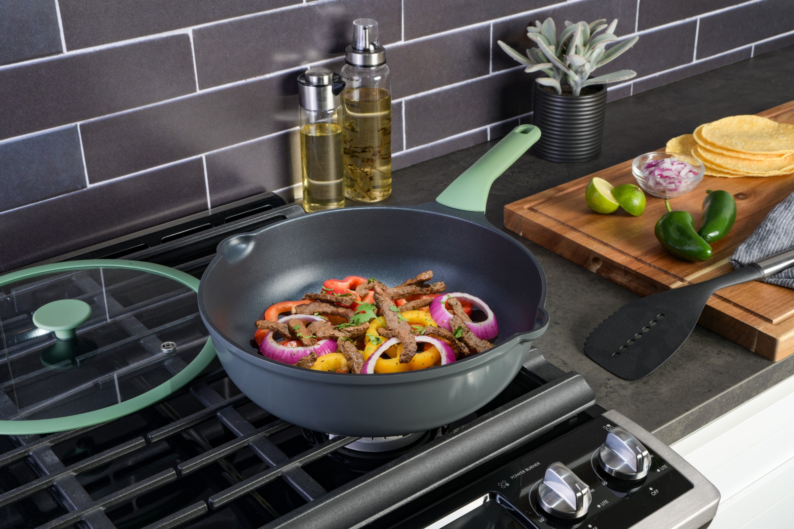 Kenmore Theodore 13" Cast Aluminum Saute Pan w/ Lid Nonstick Interior and Induction Base
