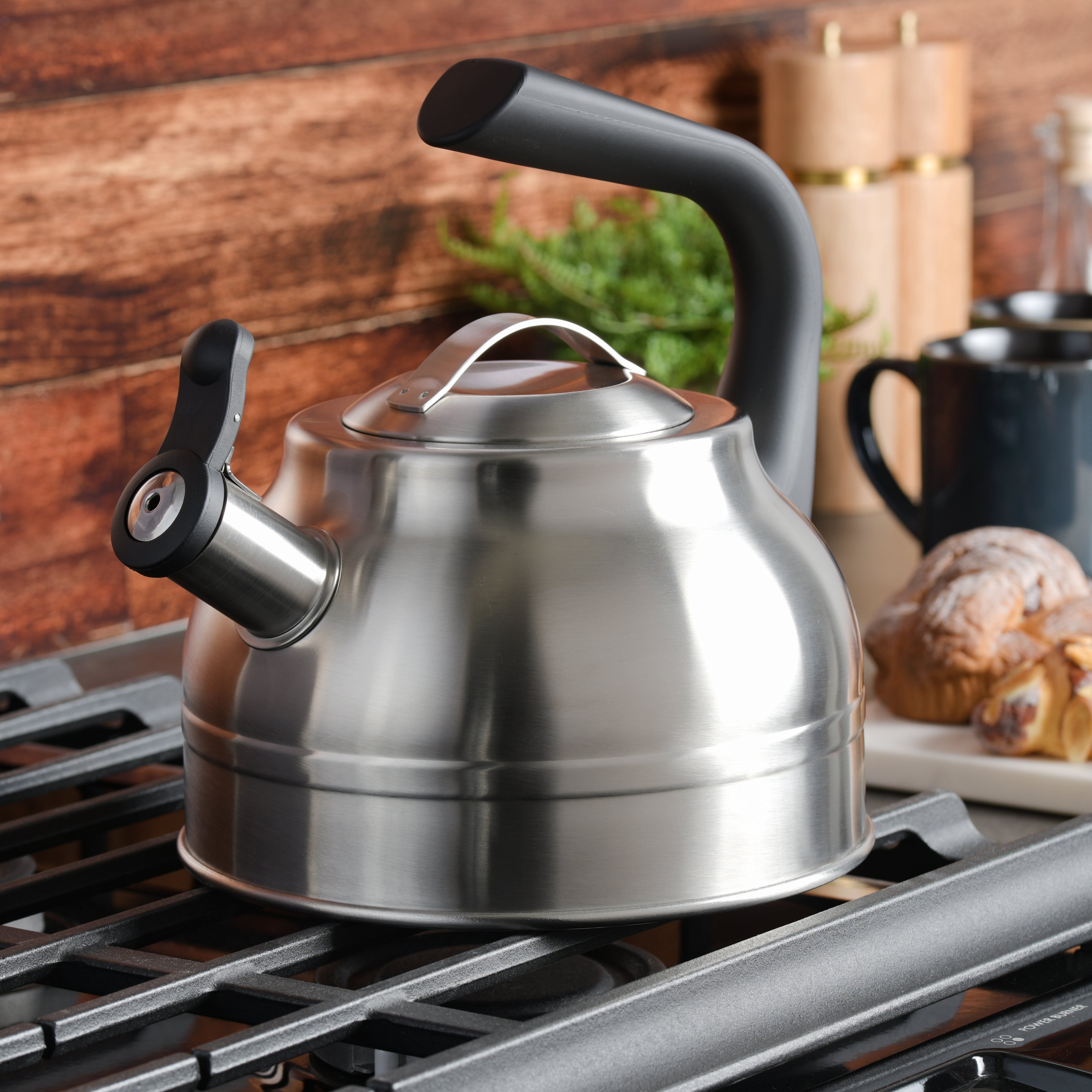 Kenmore Elite Costner 2.3-Quart Stainless Steel Tea Kettle w/ Encapsulated Base & Bakelite Handle