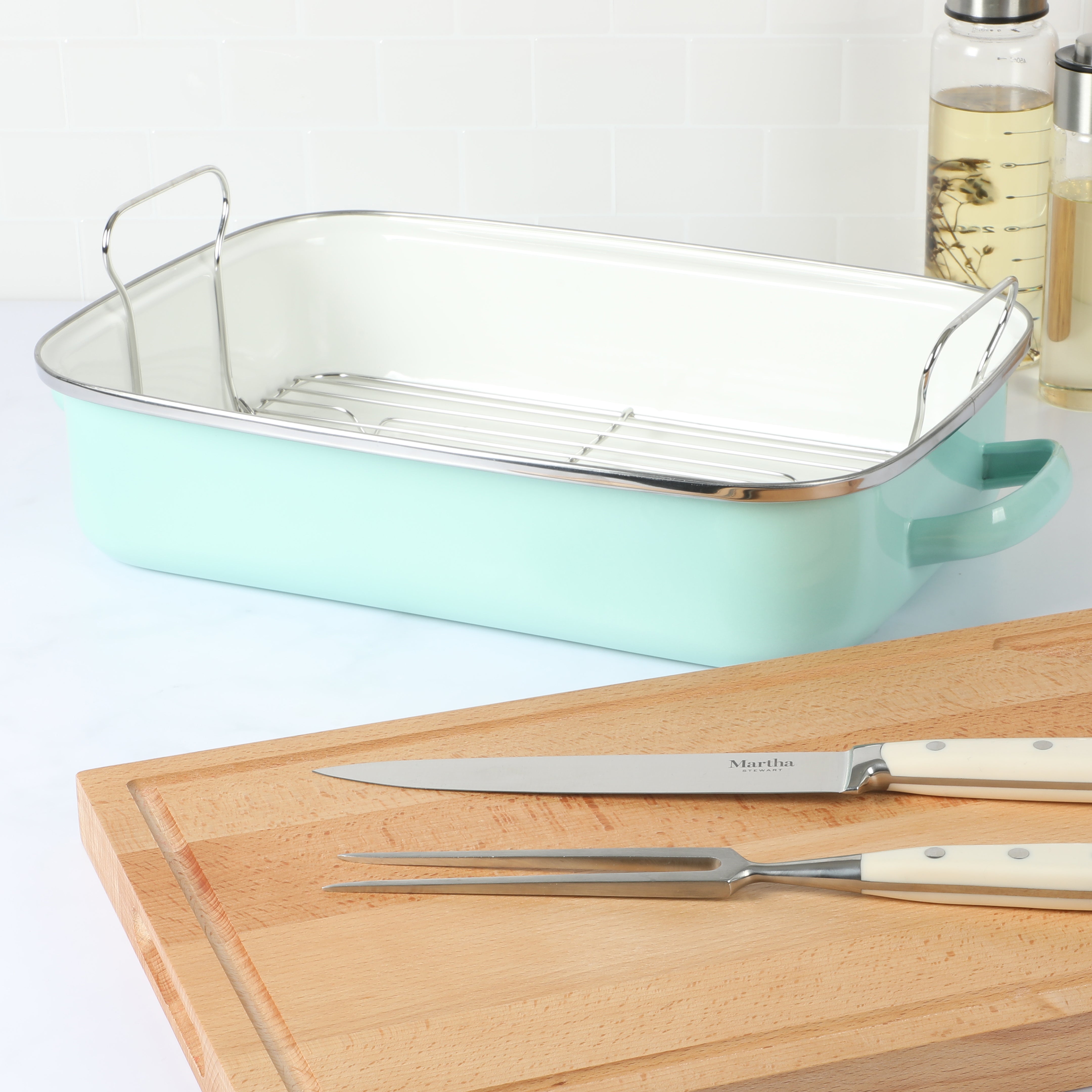 Martha Stewart Thayer Enamel on Steel 16" Roaster Pan w/ Stainless Steel Rack