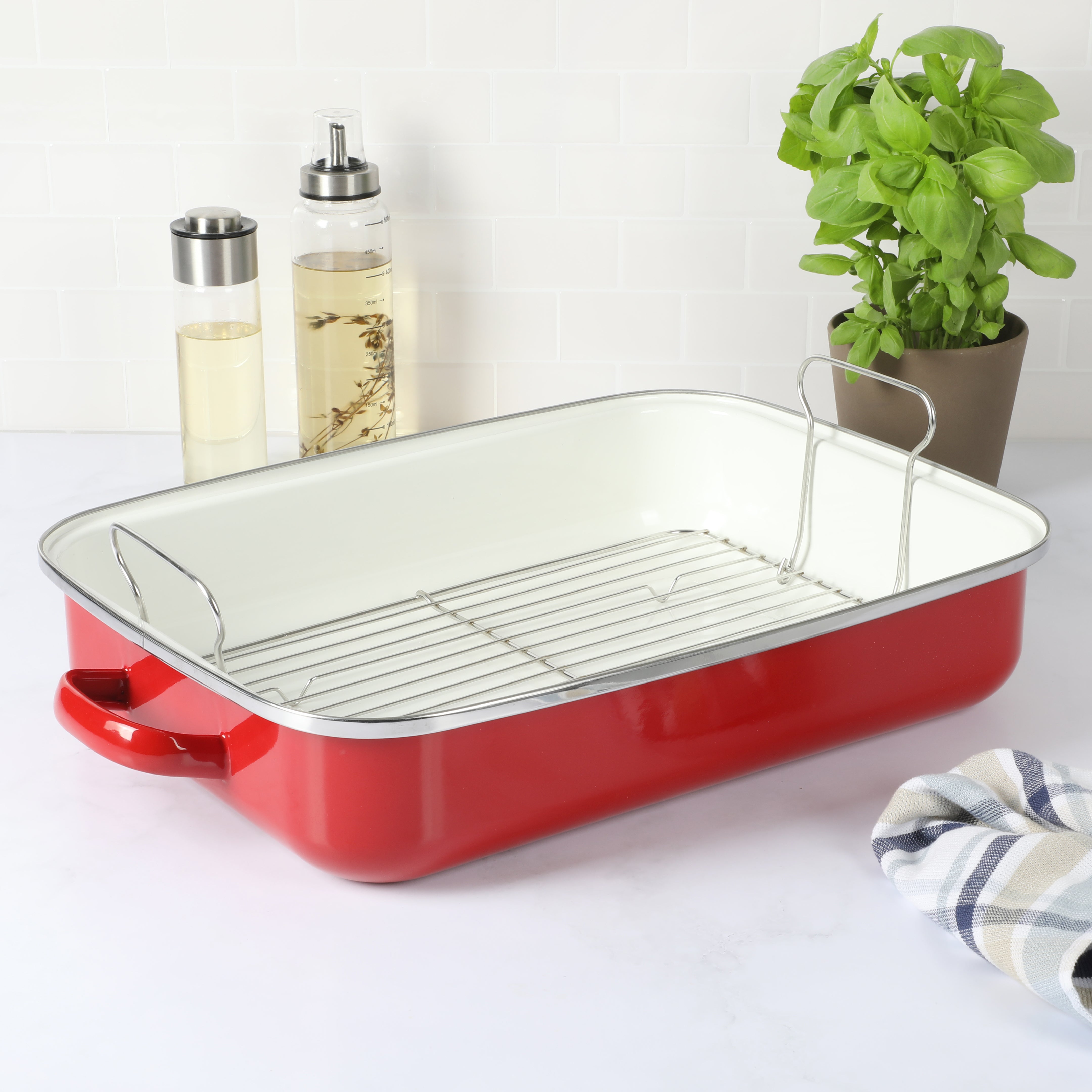 Martha Stewart Thayer Enamel on Steel 18" Roaster Pan w/ Stainless Steel Rack