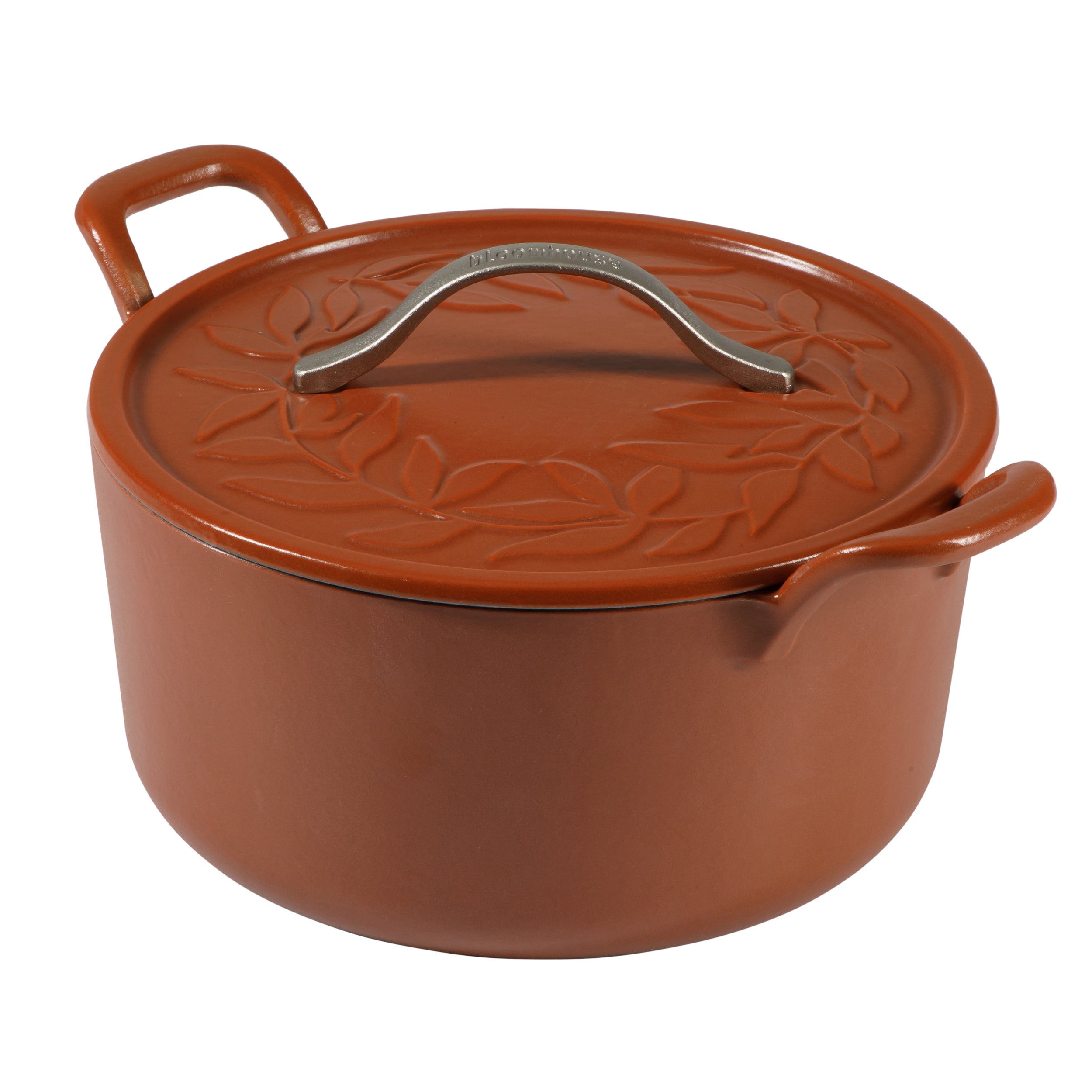 Bloomhouse 7 Qt Cast Iron Dutch Oven W/ Embossed Lid, European Enamel, & Olive Wood Trivet