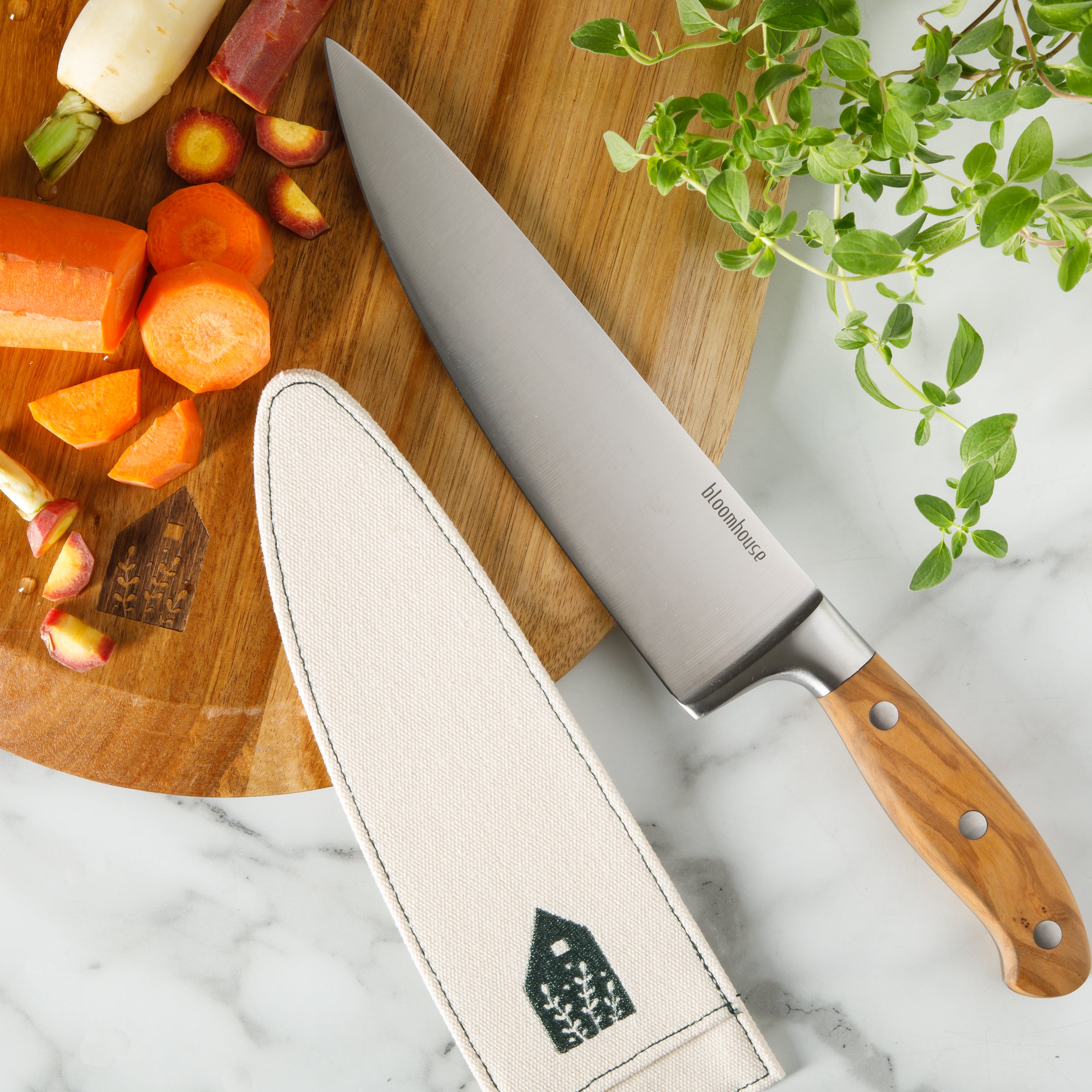 Bloomhouse 8 Inch German Steel Chef's Knife w/ Olive Wood Forged Handle