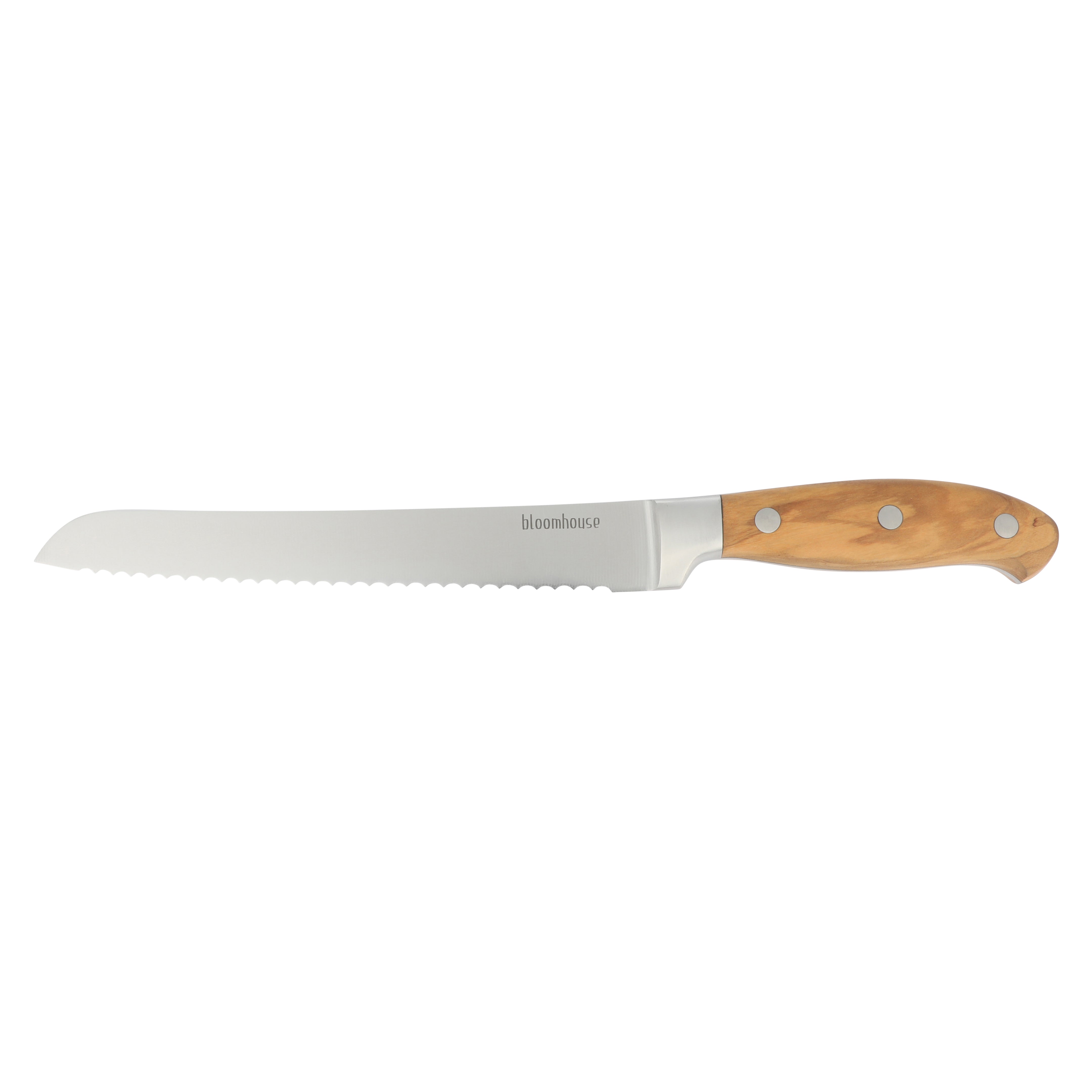 Bloomhouse 8 Inch German Steel Bread Knife w/ Olive Wood Forged Handle