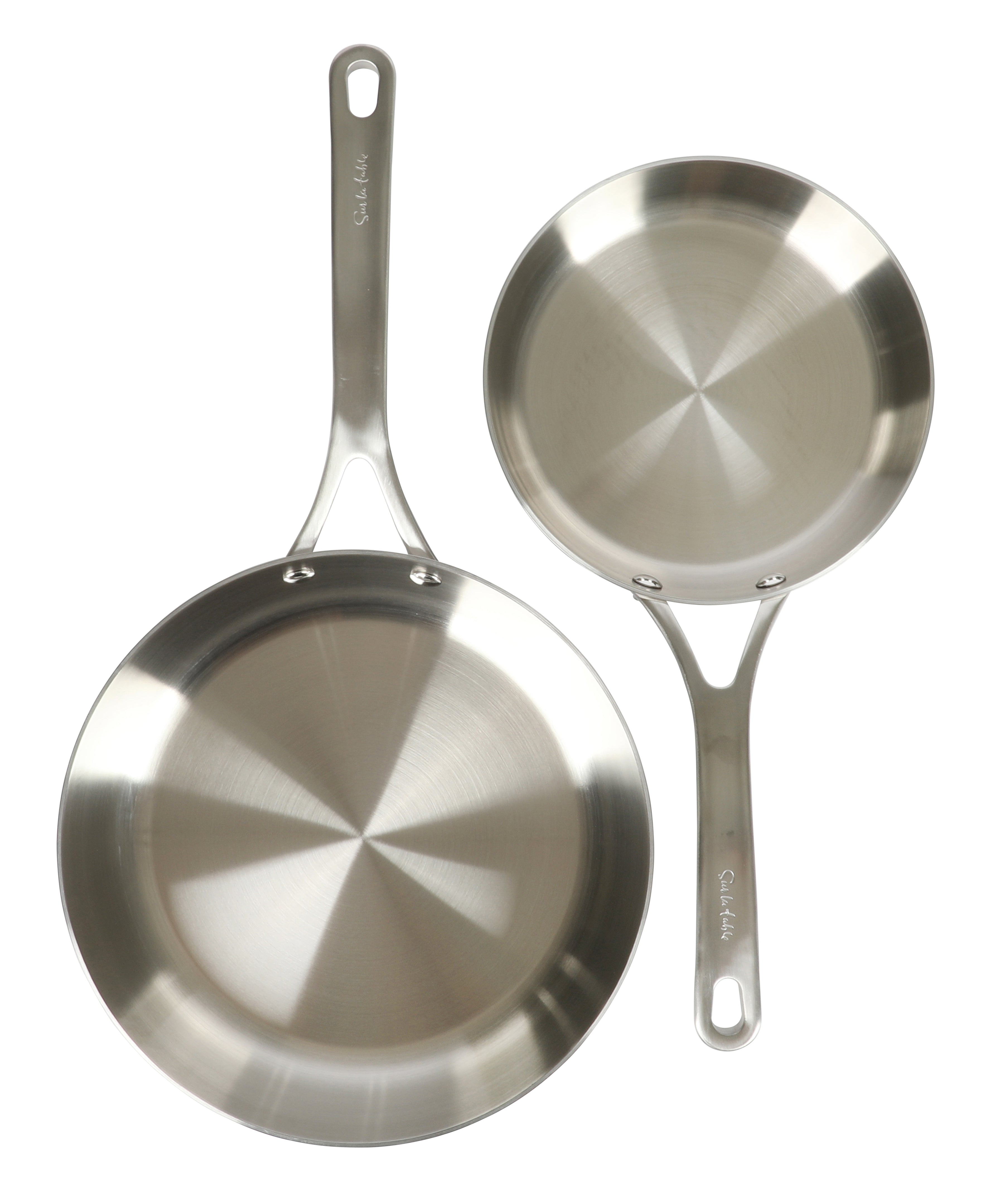 Sur La Table Pike and Pine 2-Piece 10 & 12 Inch Triply Stainless Steel Fry Pan Set w/ Stainless Steel Lids and Cast Handles