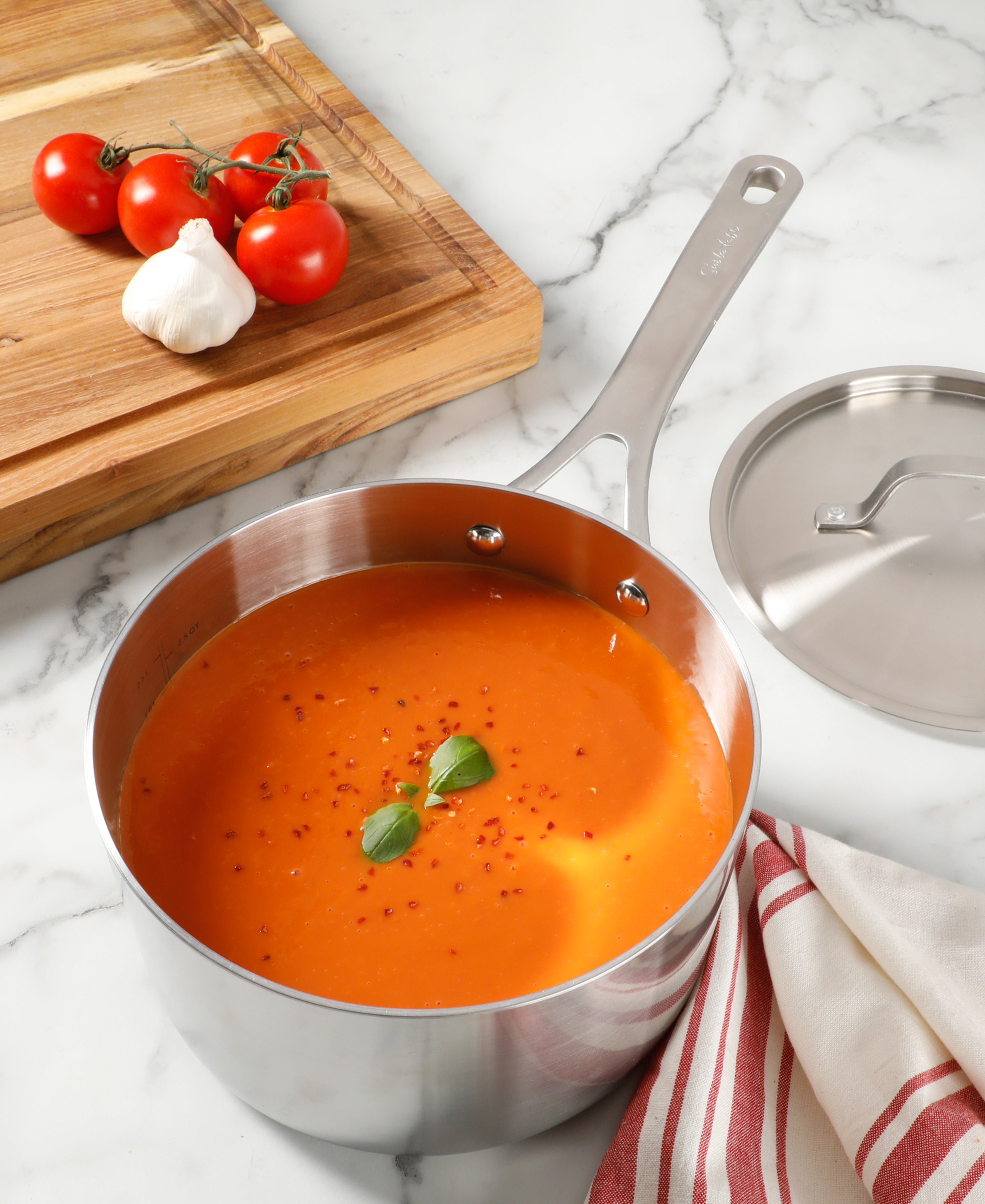 Sur La Table Pike and Pine 3.5-Quart Triply Stainless Steel Sauce Pan w/ Stainless Steel Lid and Cast Handle