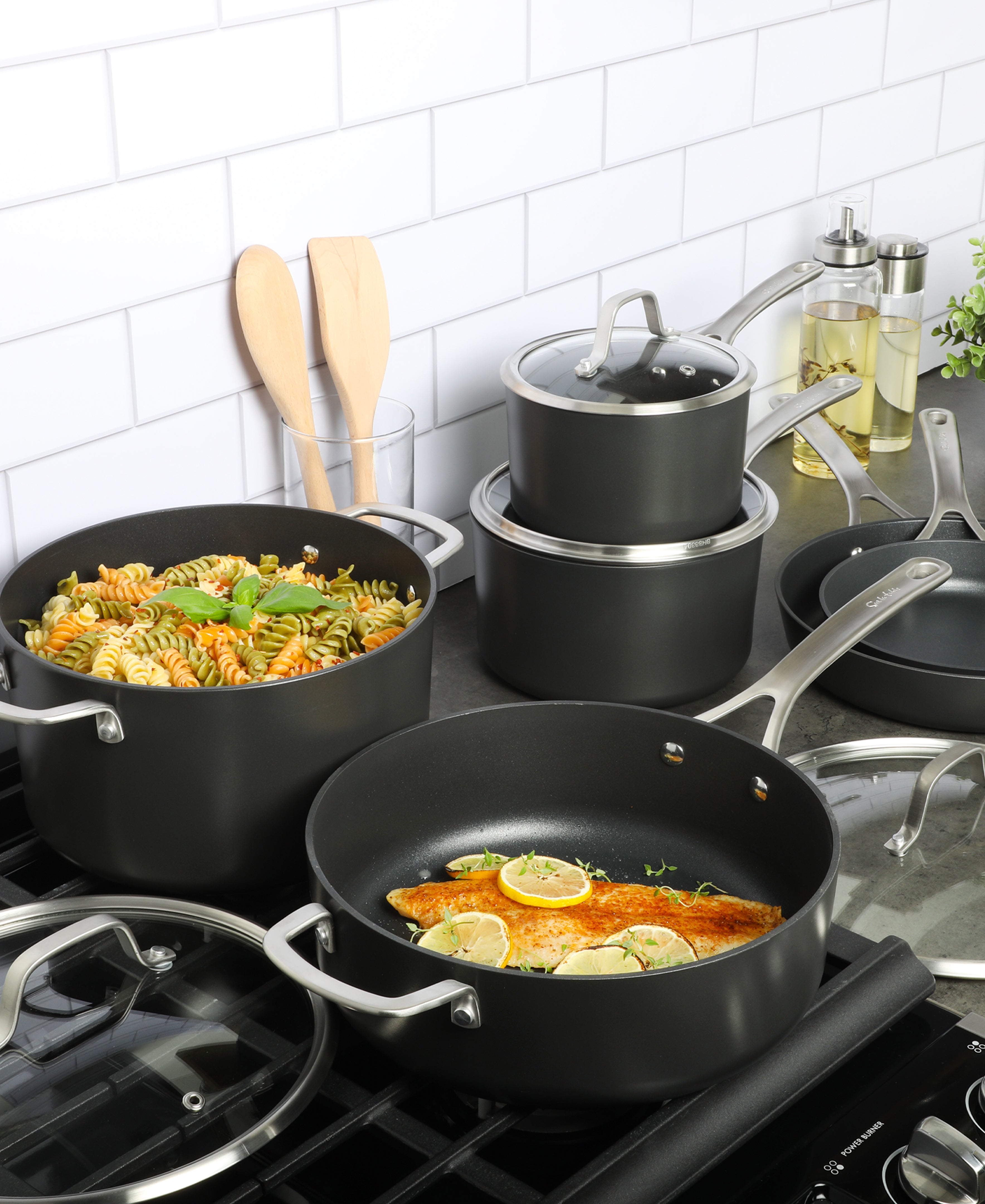 Sur La Table Market 10-Piece Premium Nonstick Hard Anodized Aluminum Cookware Set w/ Glass Lids