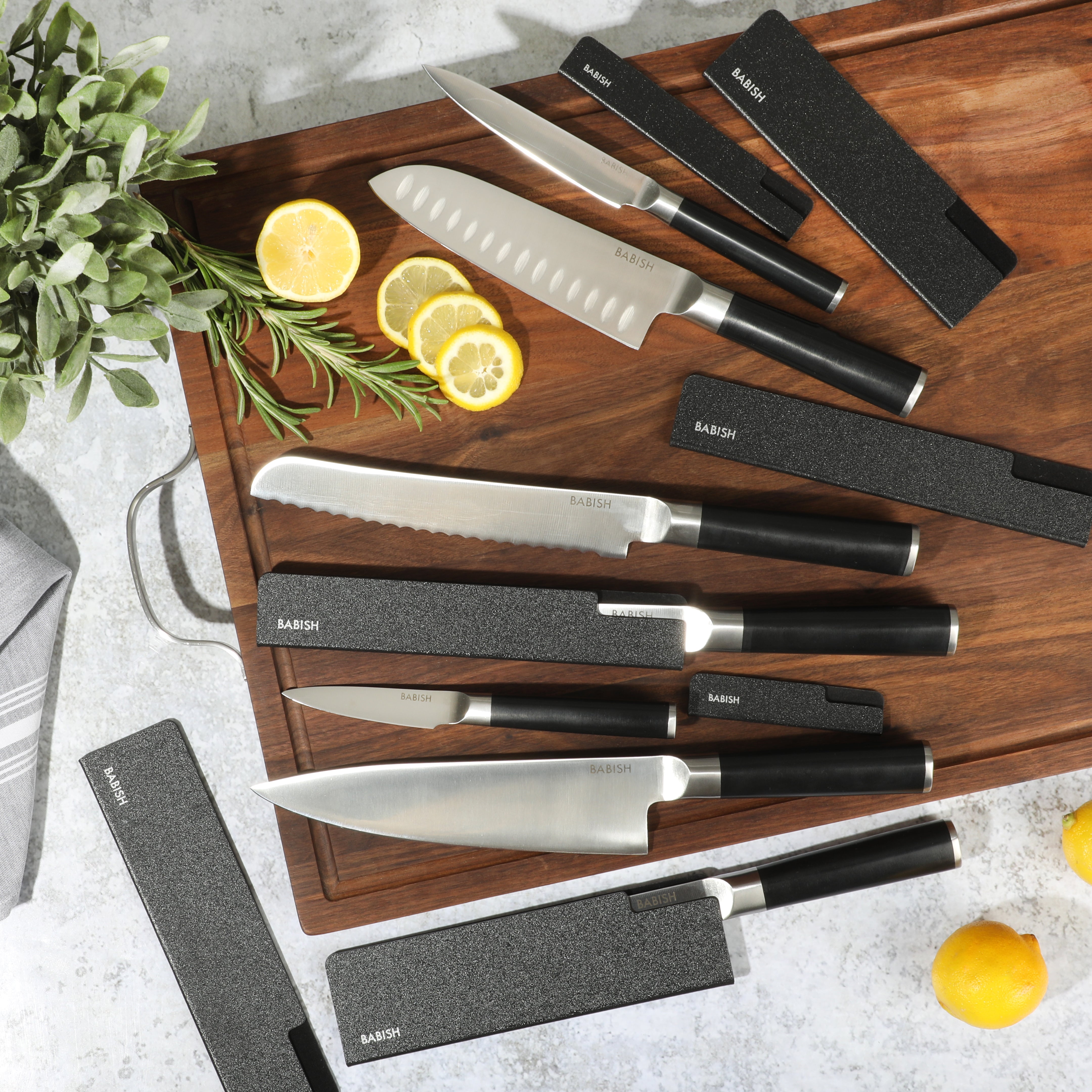 Babish High-Carbon 1.4116 German Steel 14 Piece Full Tang Forged Knife Set W/ Sheaths