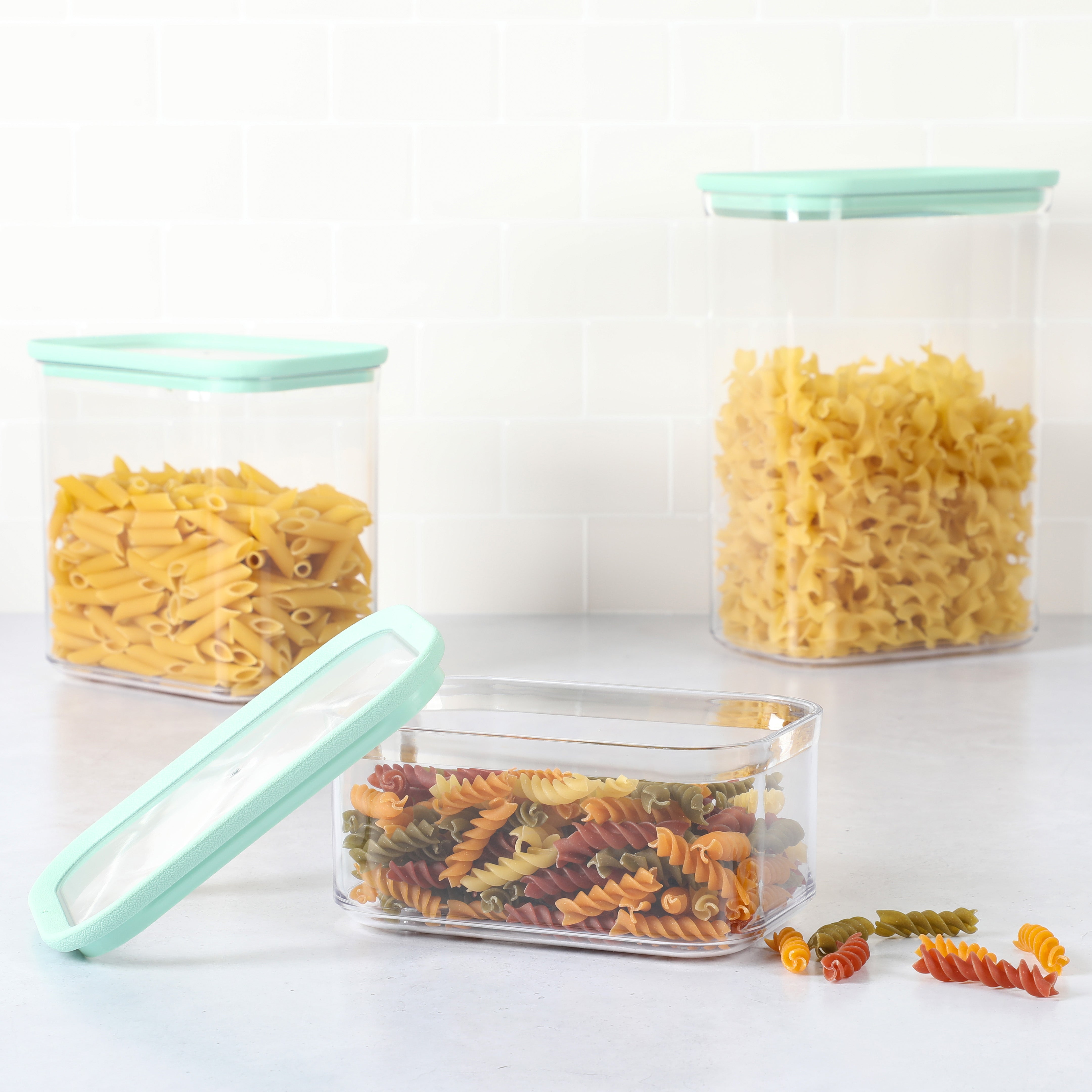 Martha Stewart Langstaff 6 Piece (92oz, 60oz, 26oz) Stackable Rectangular Container Set w/ Martha Blue Lids