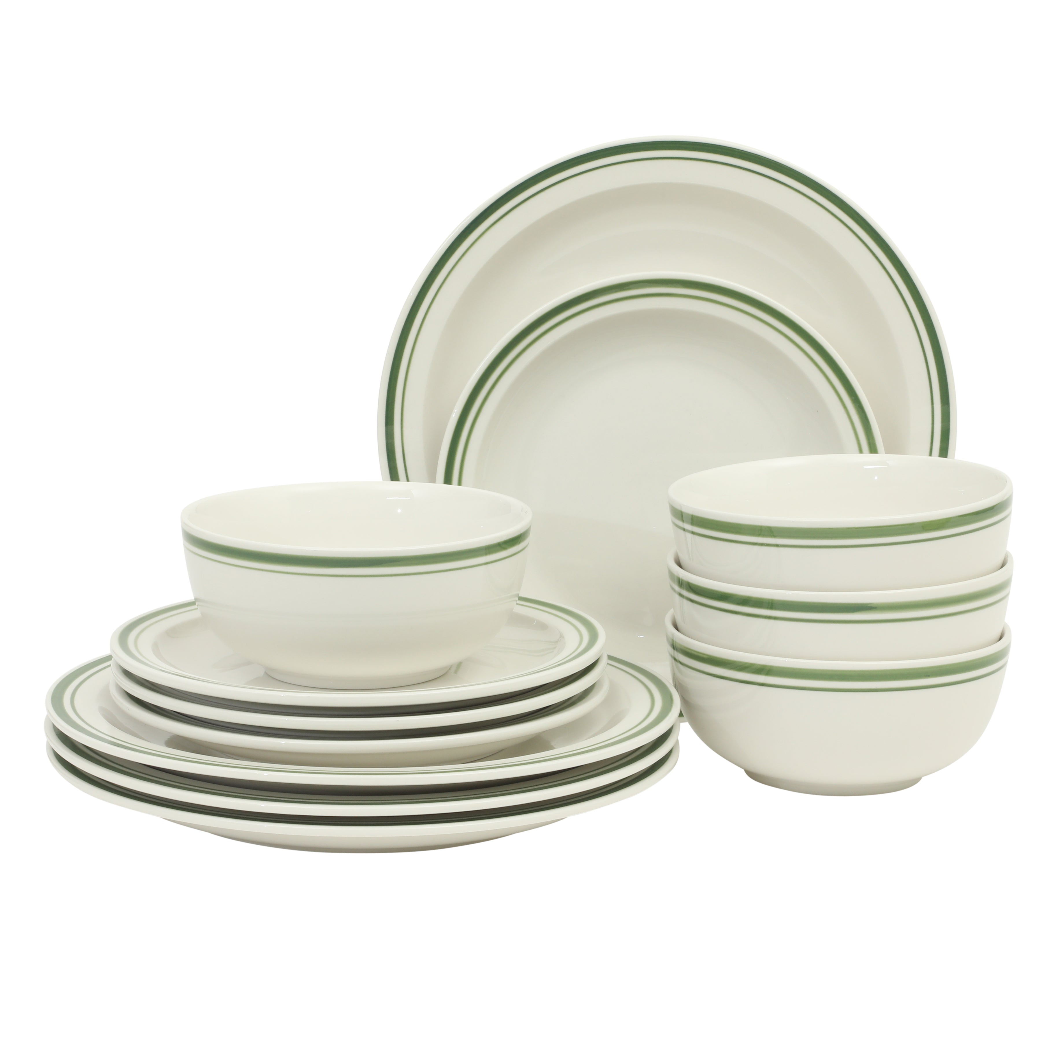 Gibson Home Hometown Diner 12-Piece Porcelain Dinnerware Set, Round Plates and Bowls Set for 4, Dishwasher Safe – Dinner Plate, Salad Plate & Cereal Bowl