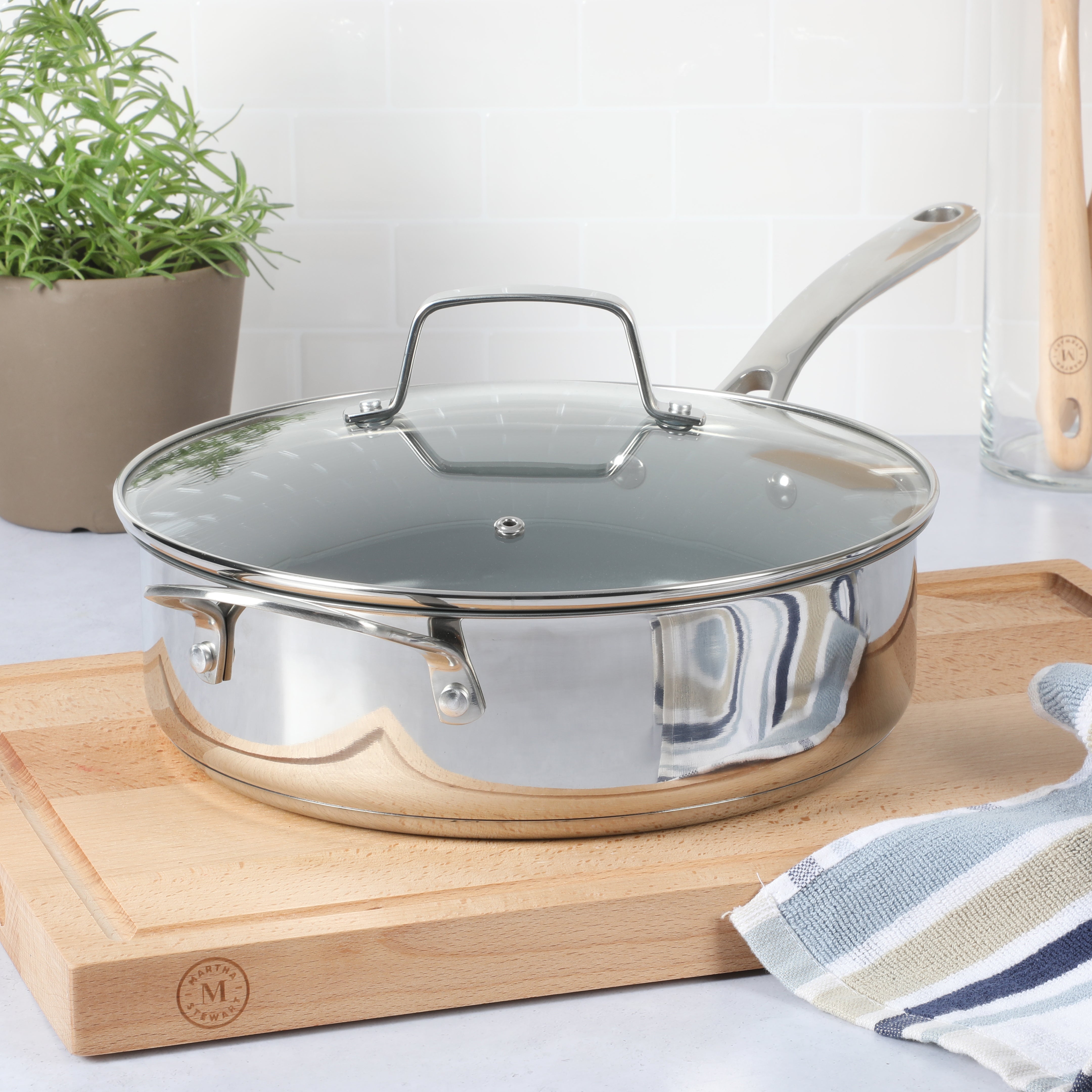Martha Stewart Delaroux 4-Quart Stainless Steel Saute Pan w/ Ceramic Non-Stick Interior