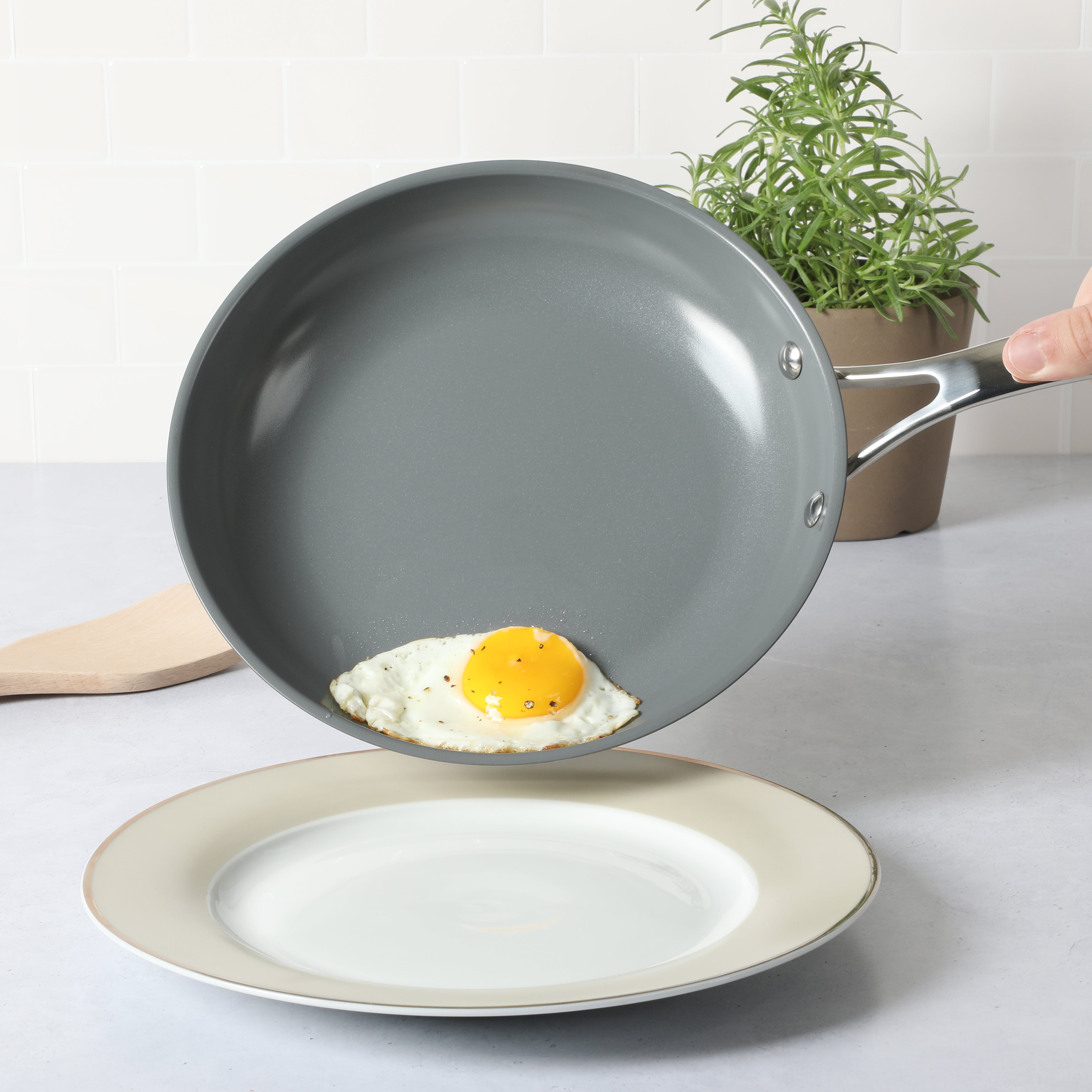 Martha Stewart Delaroux 9.5" & 12" Stainless Steel Fry Pan Set w/ Ceramic Non-Stick Interior