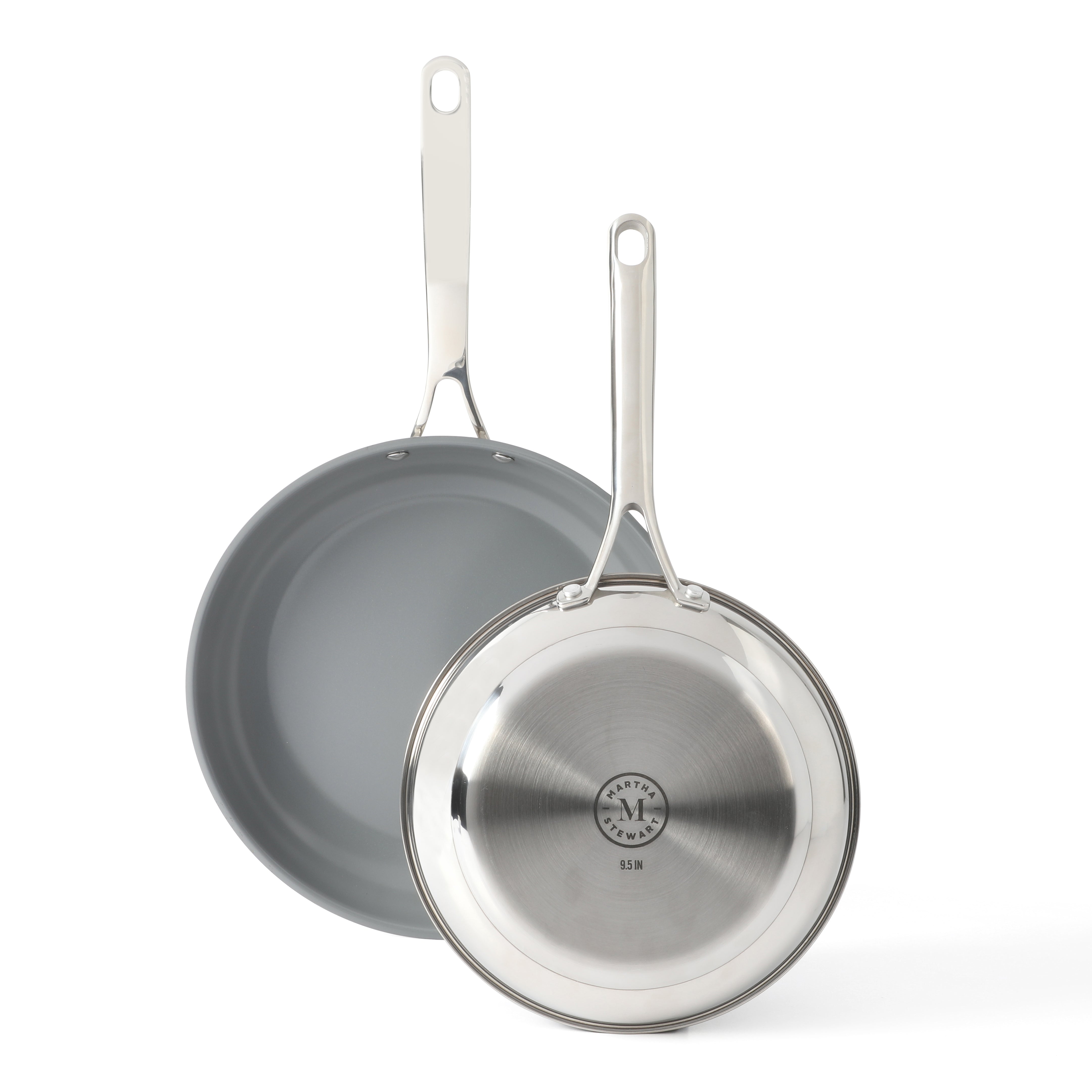 Martha Stewart Delaroux 9.5" & 12" Stainless Steel Fry Pan Set w/ Ceramic Non-Stick Interior