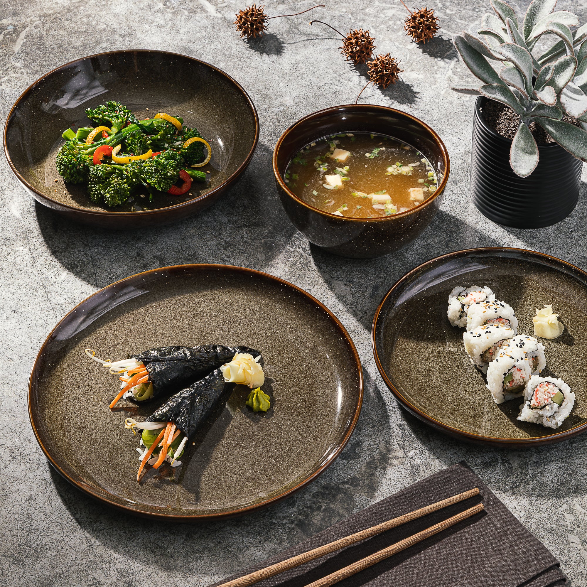 Gibson Elite Edwina 16-Piece Double Bowl Stoneware Dinnerware Set