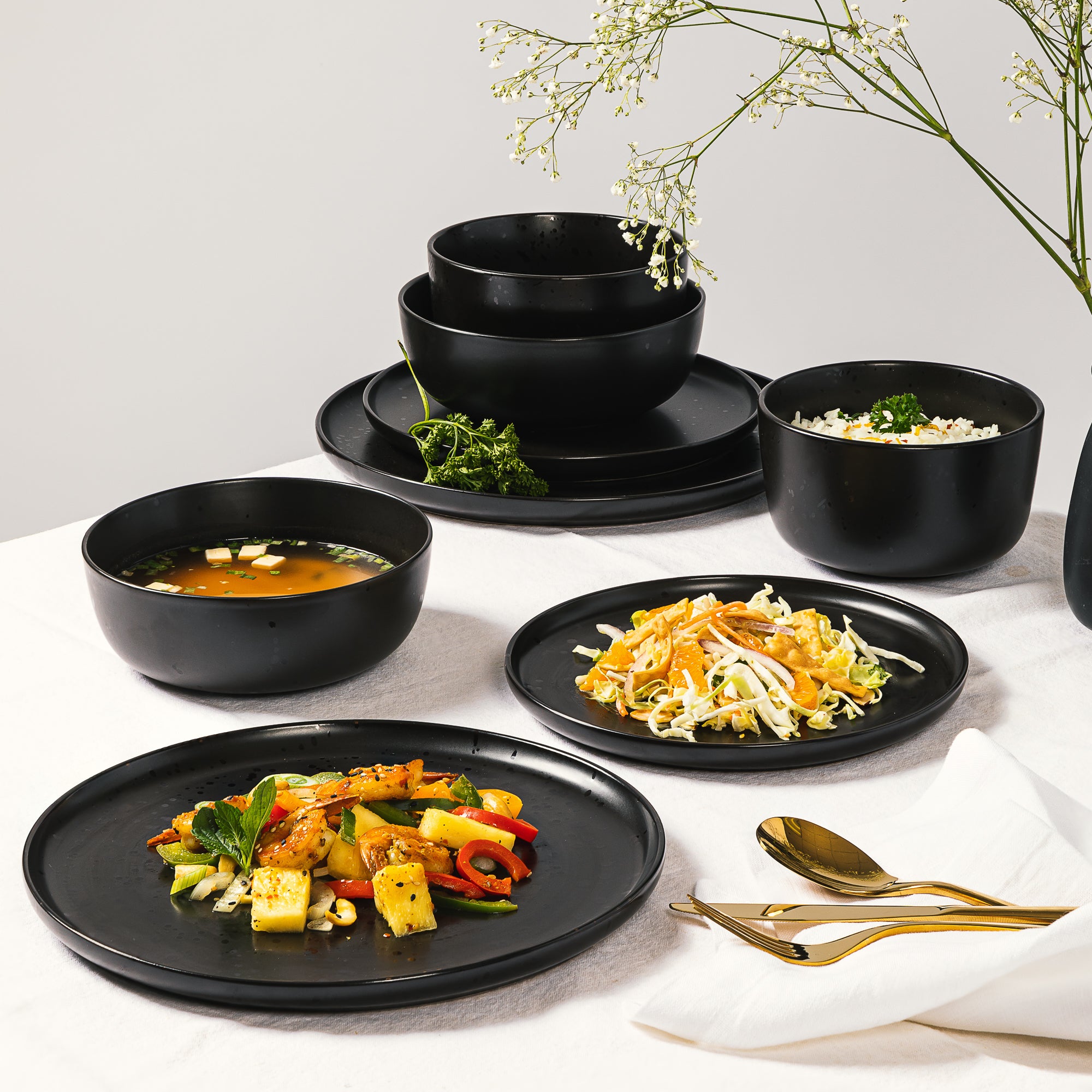 Gibson Elite James Street 16-Piece Reactive Stoneware Double Bowl Dinnerware Set