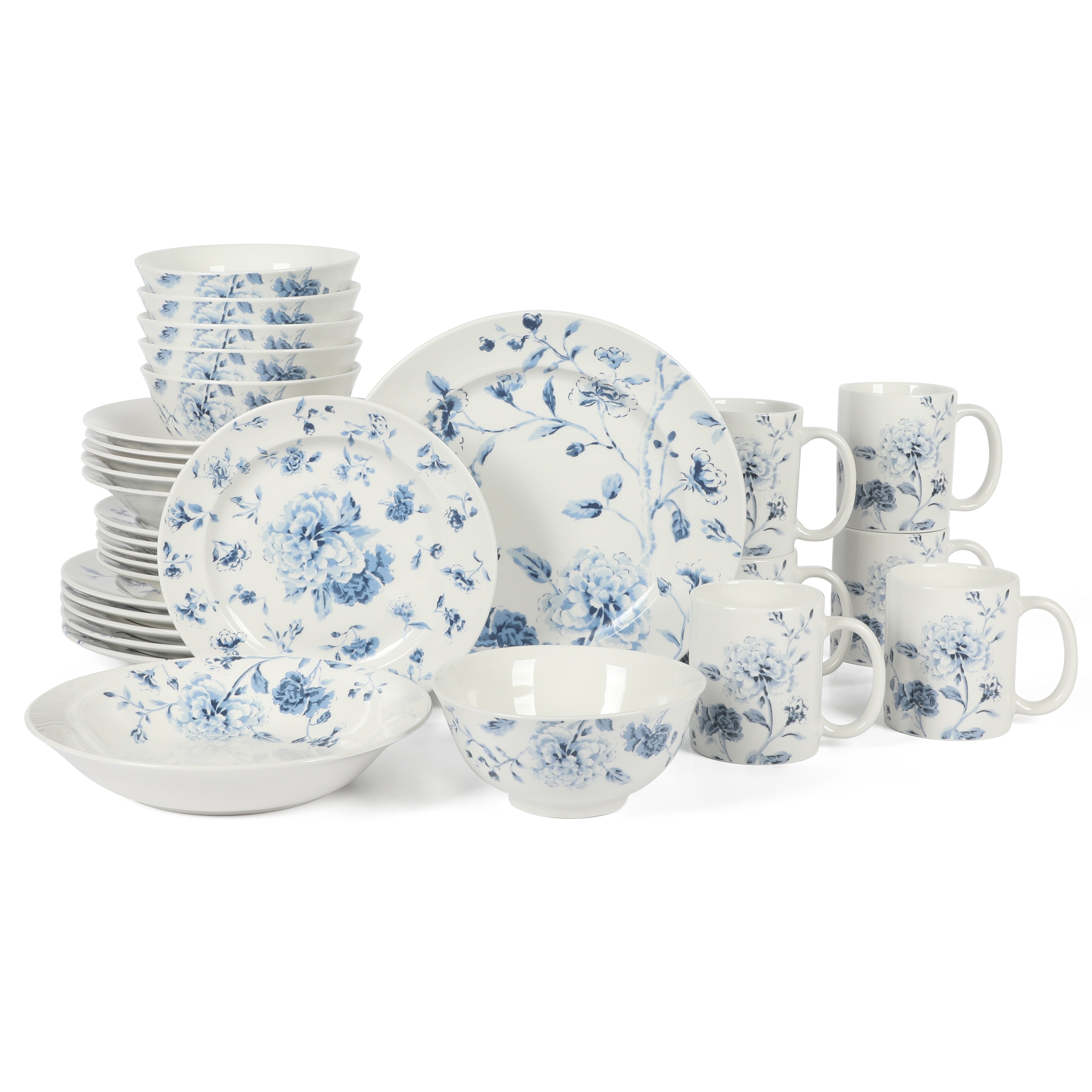 Martha Stewart Empress Bouquet 30-Piece Decorated Porcelain Dinnerware