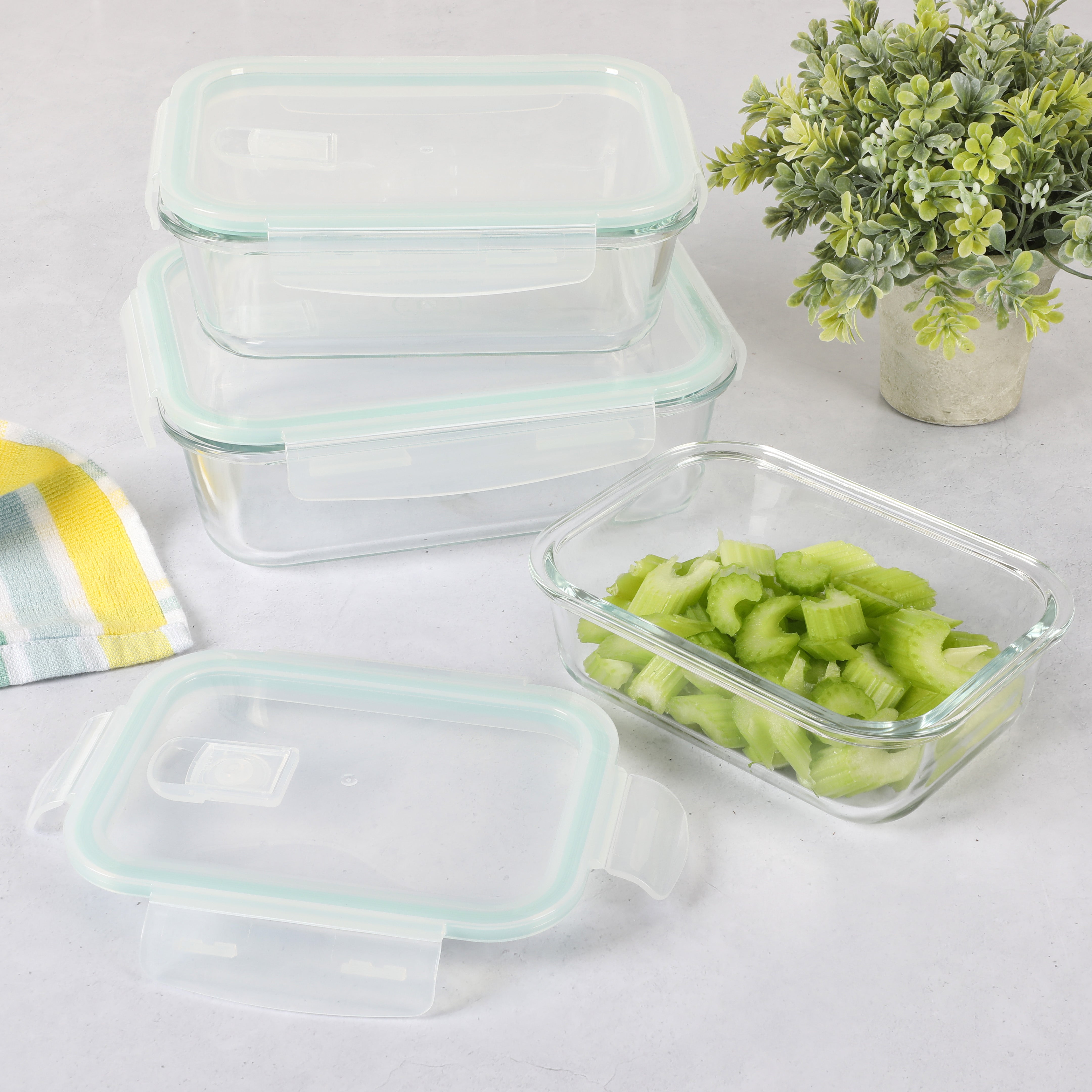 Martha Stewart Seavey 6-Piece (51.4oz, 35.5oz, 21.6oz) Square Borosilicate Glass Storage Container Set w/ Lids