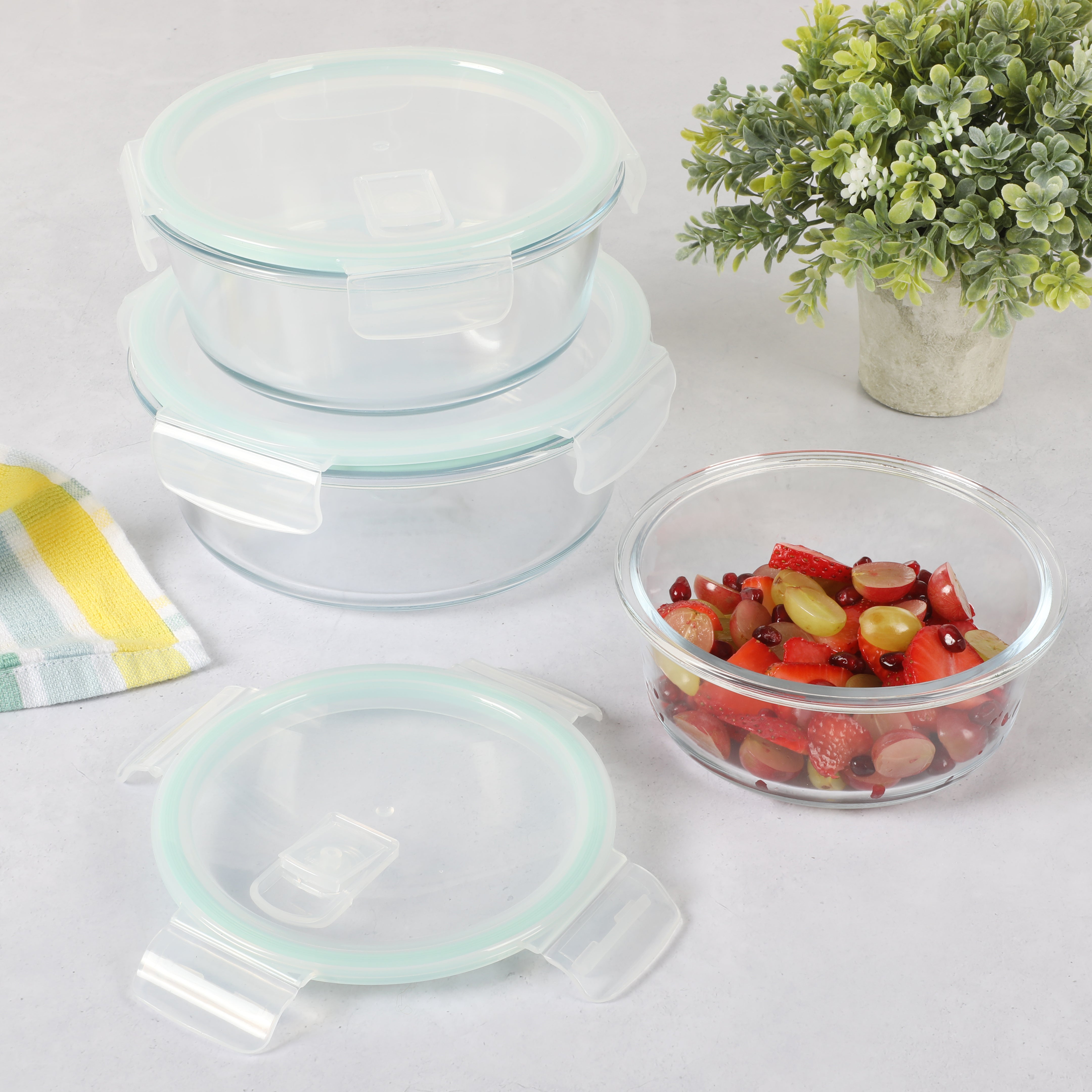Martha Stewart Lamoine 6-Piece (44oz, 32oz, 22oz) Round Borosilicate Glass Storage Container Set w/ Lids