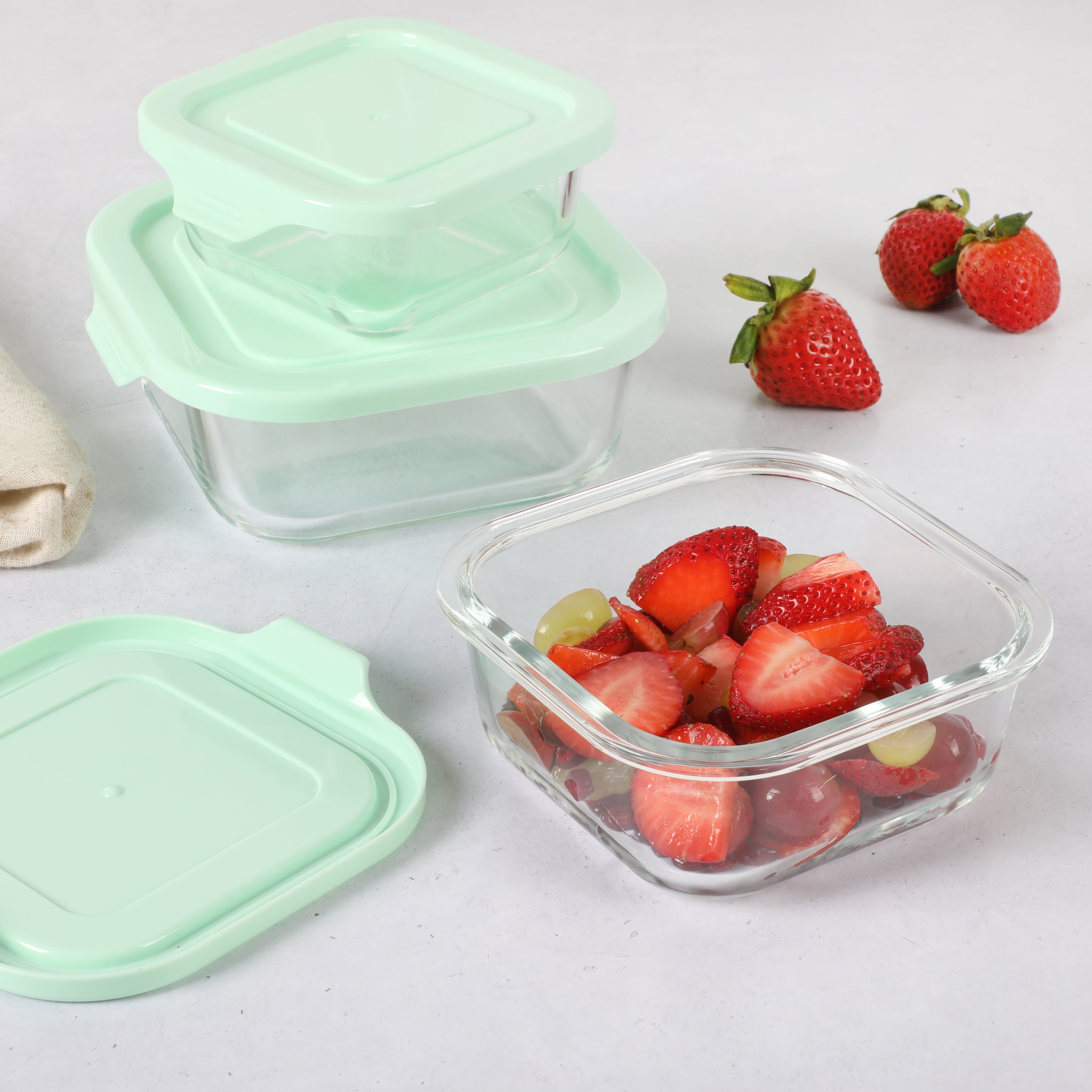 Martha Stewart Hadsell 6-Piece (27oz, 17.6oz, 10.8oz) Borosilicate Glass Square Storage Container Set w/ Lids