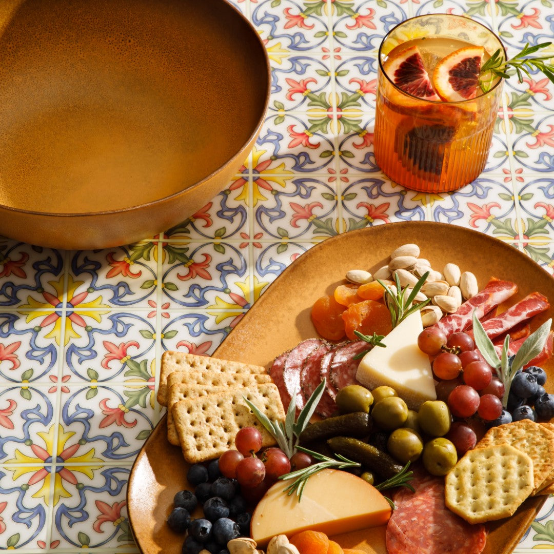 Bloomhouse Palermo Sun 2 Piece Serving Bowl and Oval Platter Stoneware Reactive Glaze Serveware Set