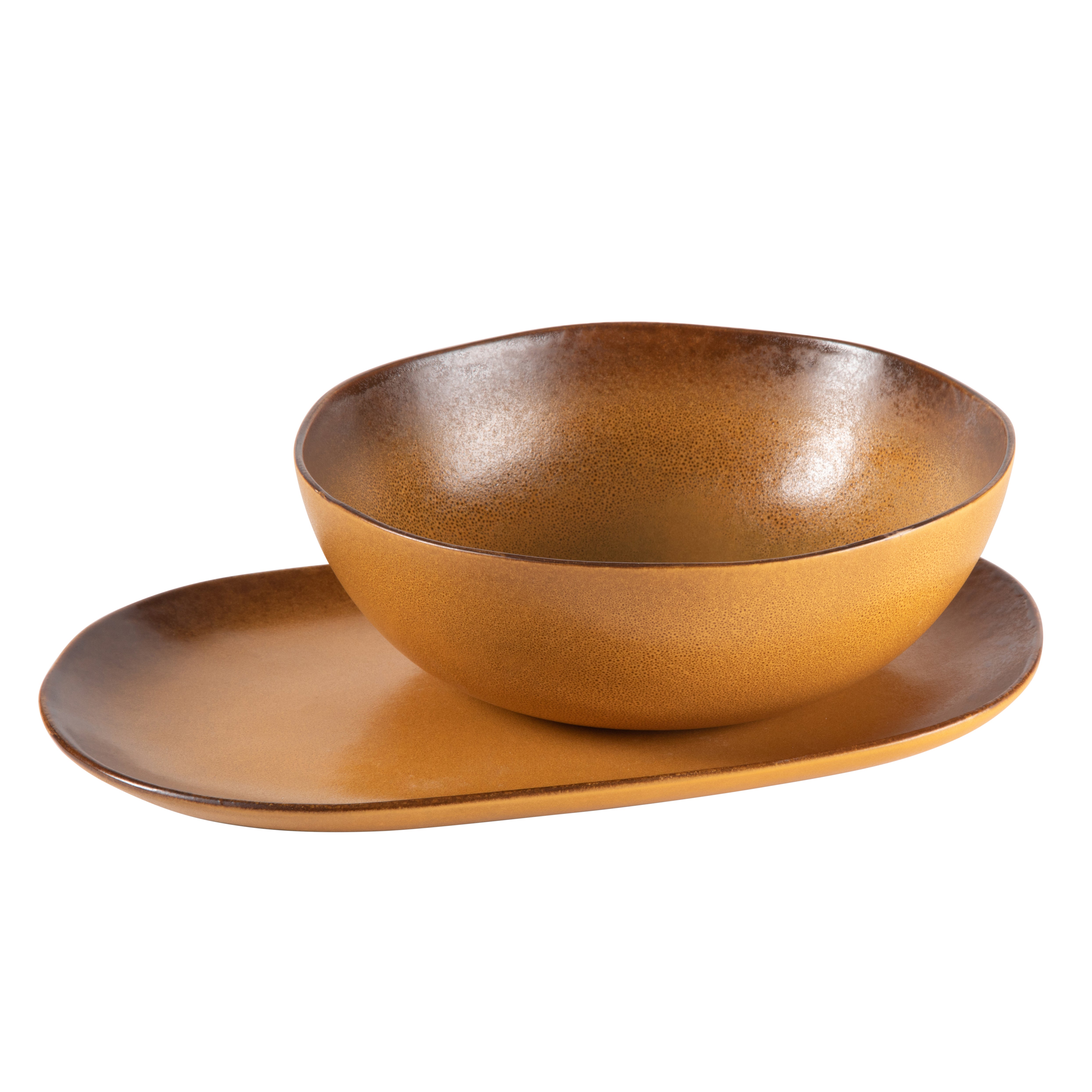 Bloomhouse Palermo Sun 2 Piece Serving Bowl and Oval Platter Stoneware Reactive Glaze Serveware Set