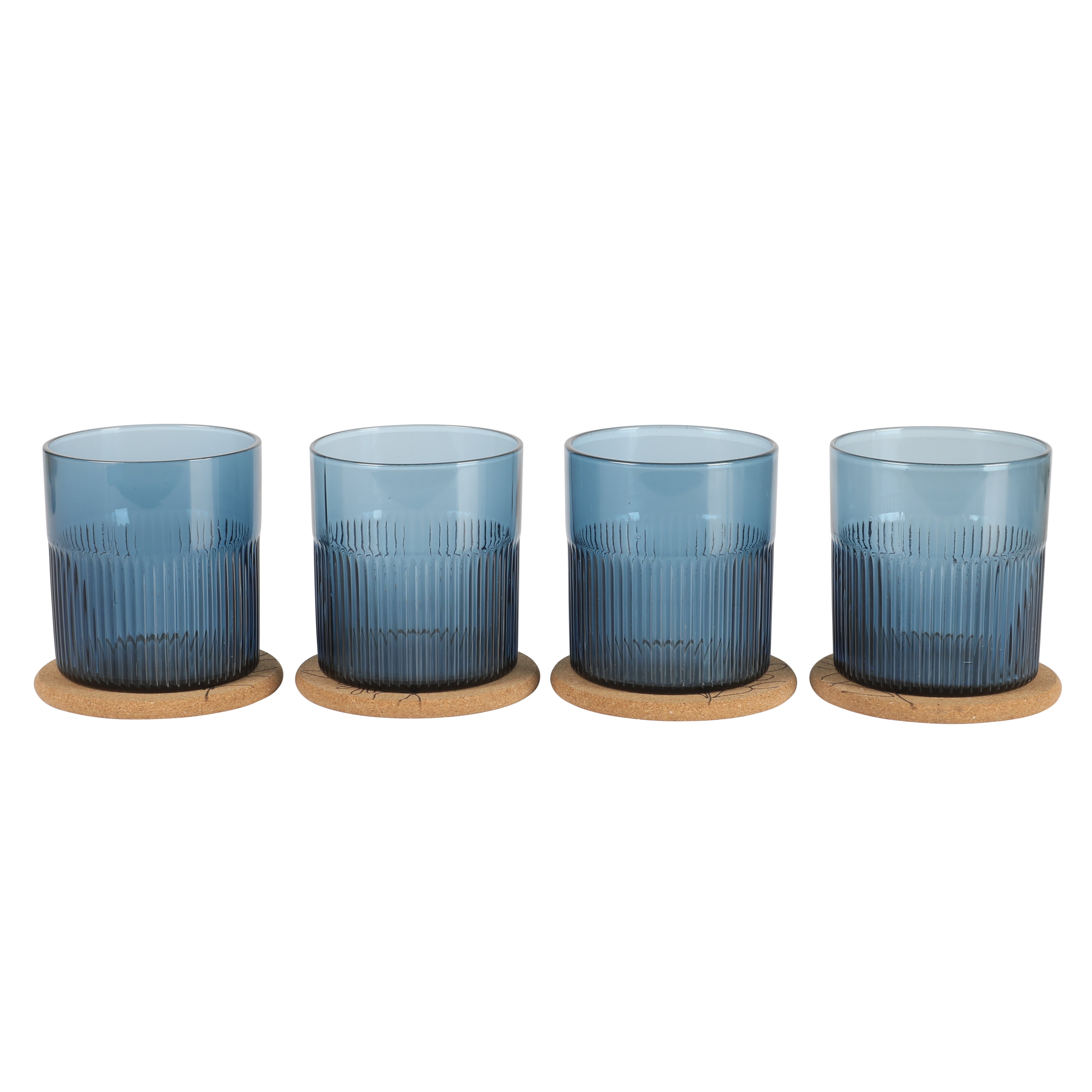 Bloomhouse Lyon Sky 8 Piece Hand Made 16 OZ Colored Glass Double Old Fashioned Set w/ Coasters