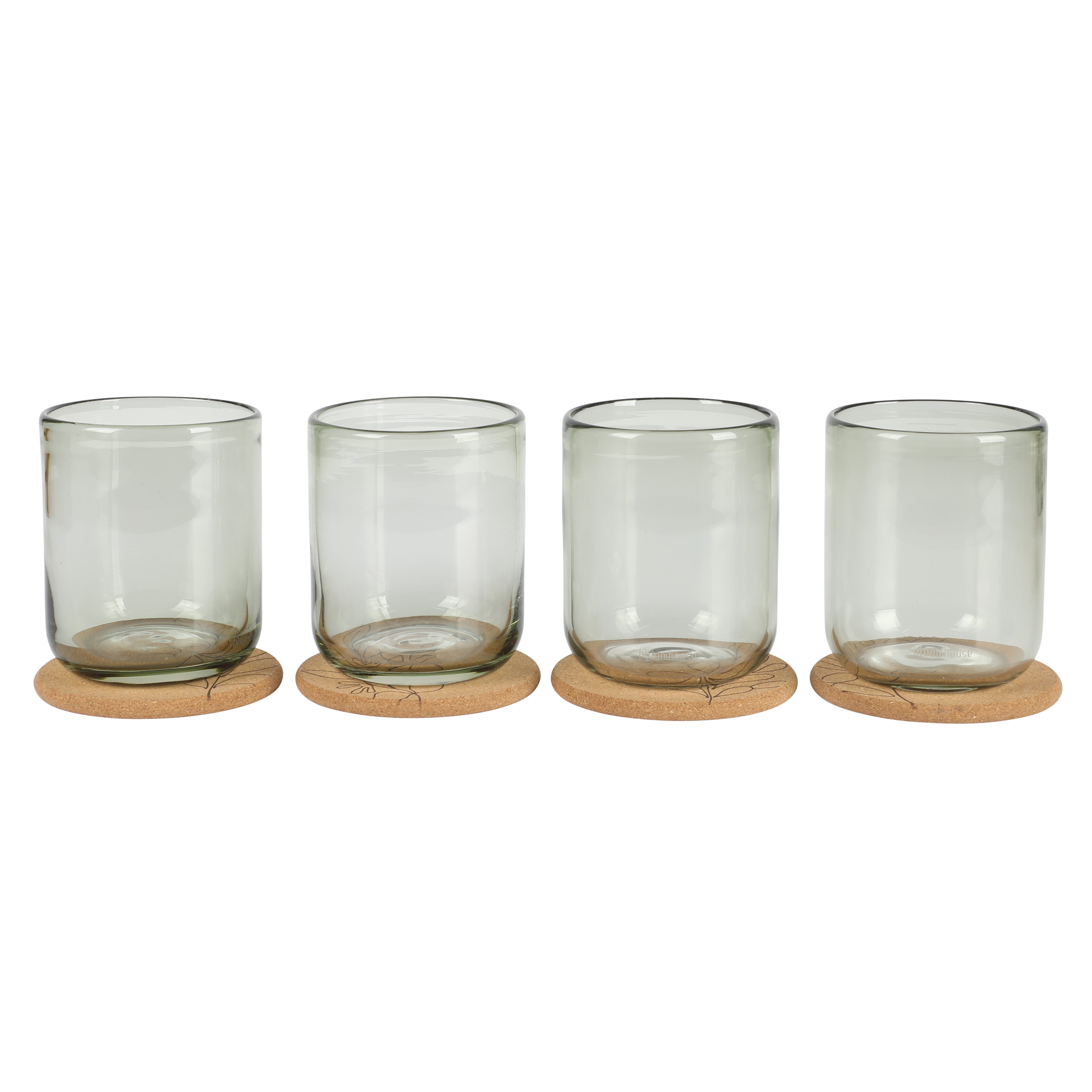 Bloomhouse Sayulita Spring 8-Piece Hand Made 16 oz Jadeite Colored Glass Double Old Fashioned Set w/ Coasters