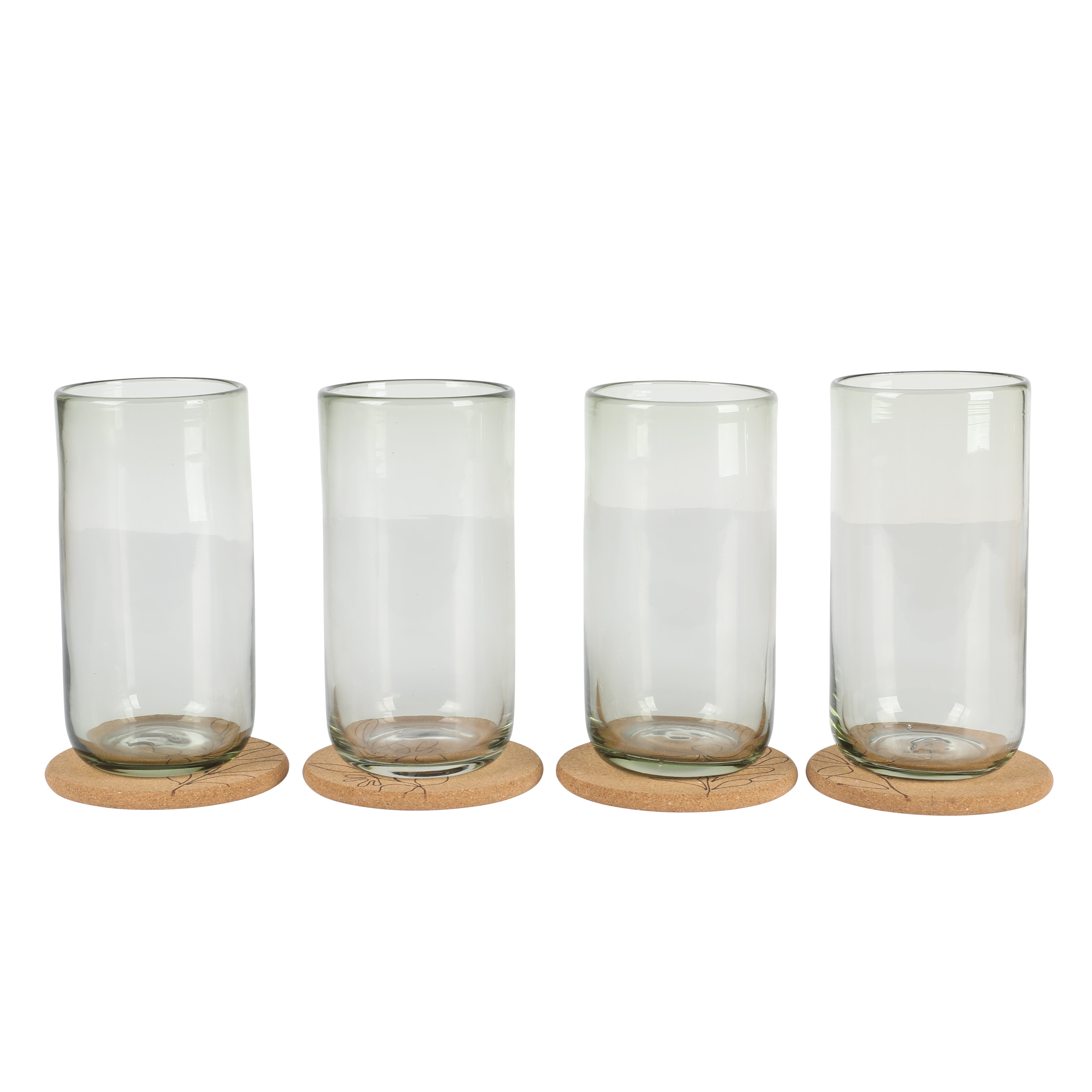 Glass Cups with Lids and Straws and Coasters Set of 4 Drinking