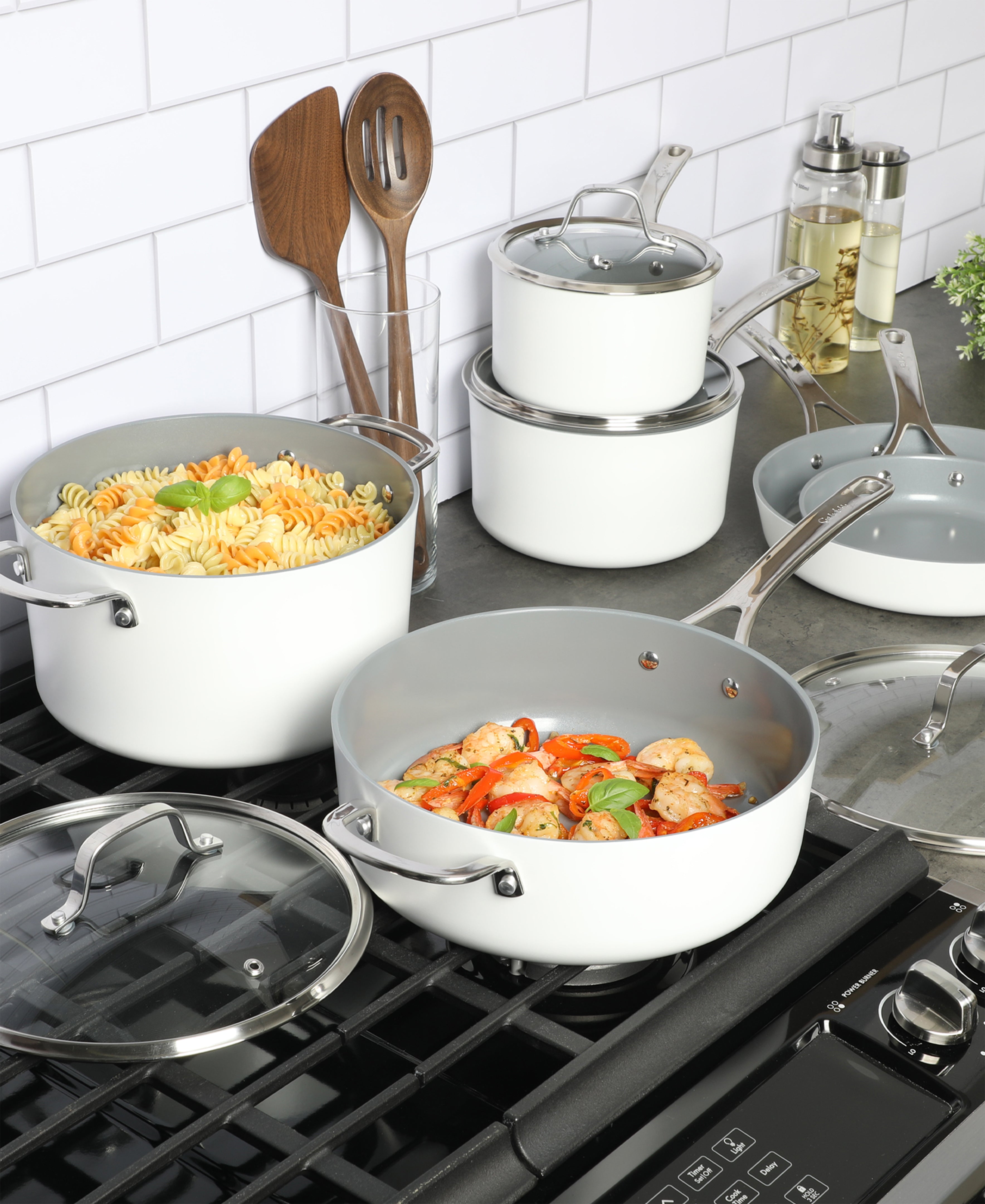 Sur La Table Angelie 10-Piece Enameled Aluminum Cookware Set w/ Premium Grey Ceramic Interior