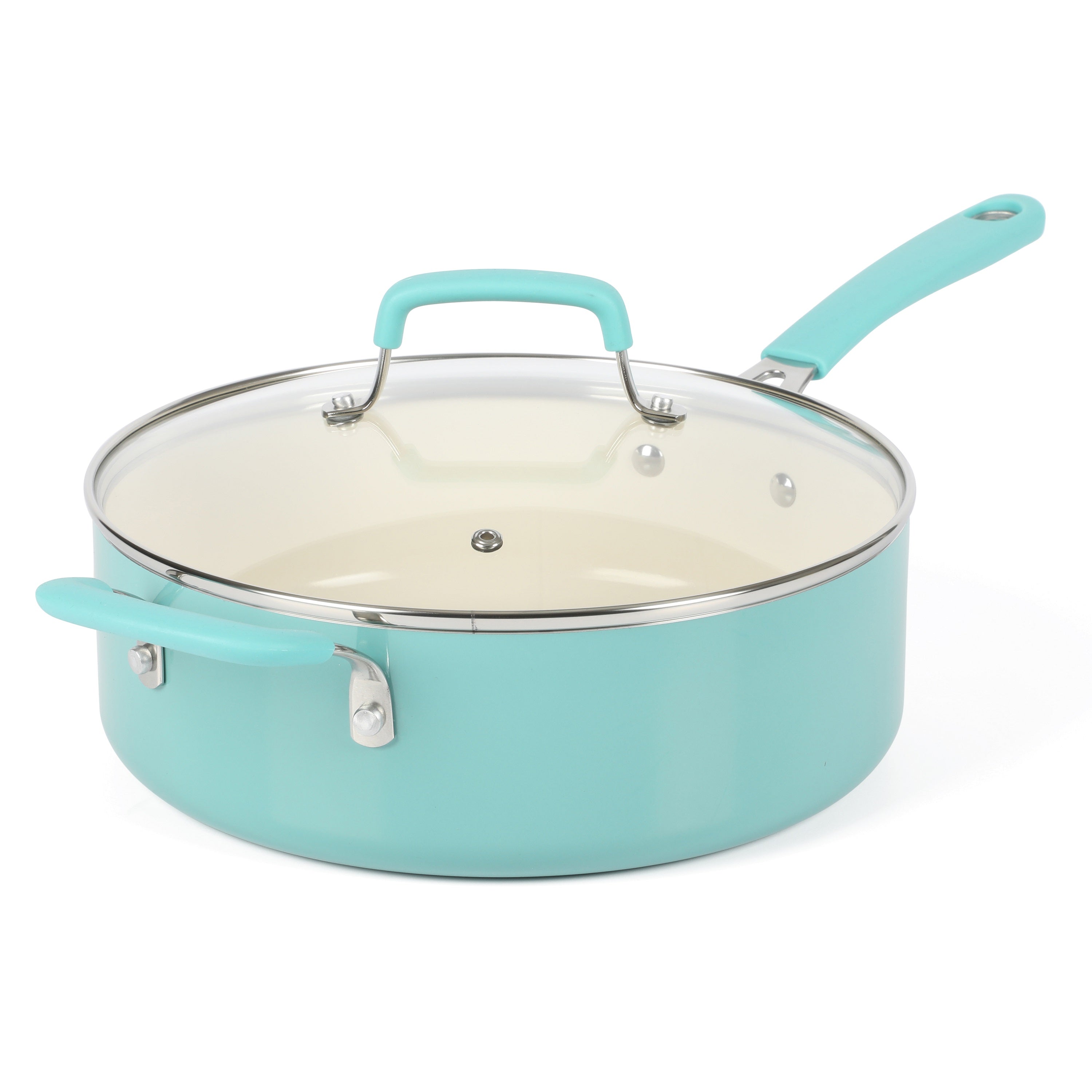 Martha Stewart Everyday Charlemont Teal 4.5-Quart Enamel Aluminum Saute Pan with Lid