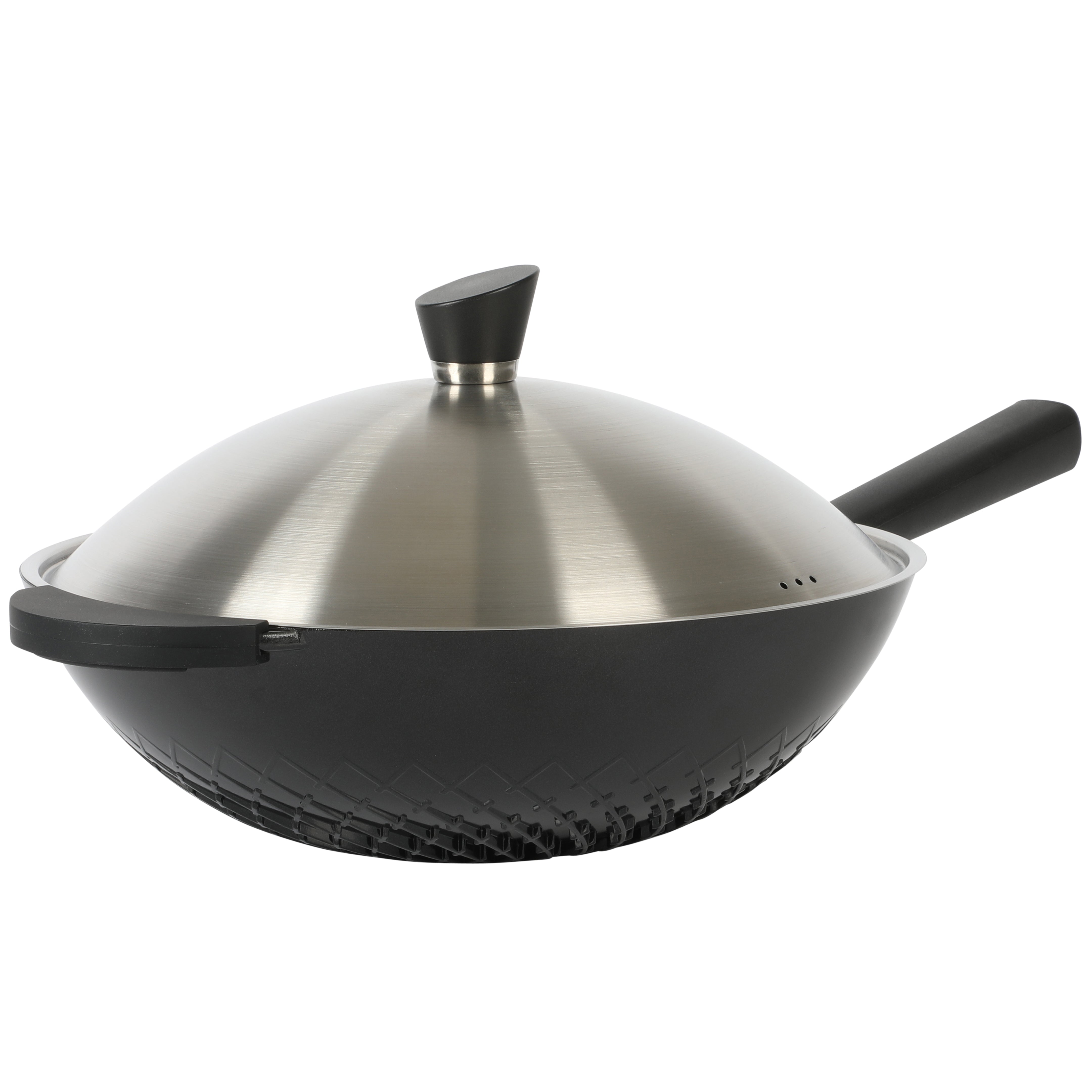 Kenmore Eugene 13-Inch Cast Aluminum Wok w/ Lid - Matte Black