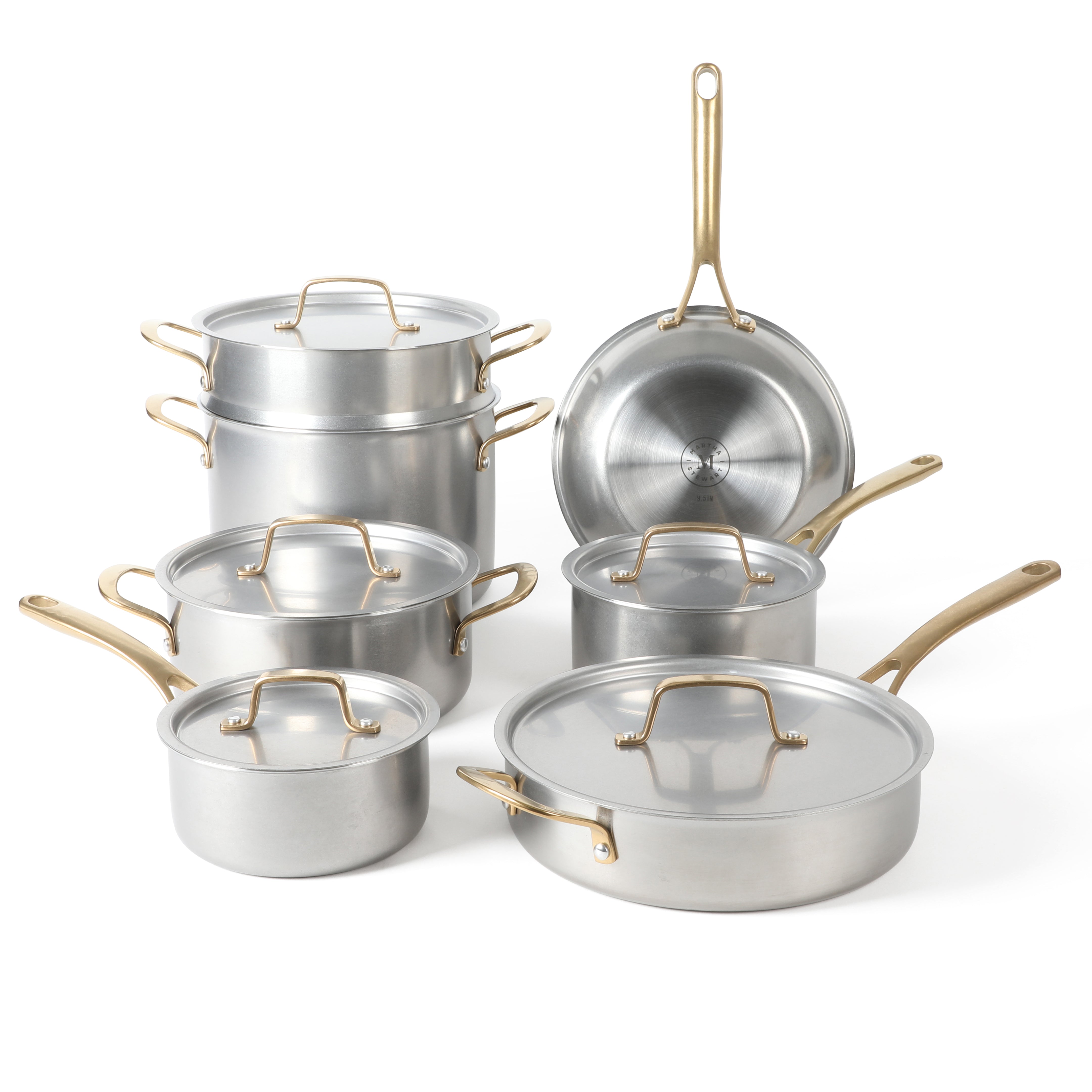 Martha Stewart Vintage 18/8 Tri-ply Stainless Steel 12-Piece Cookware Set  w/ Gold Handles