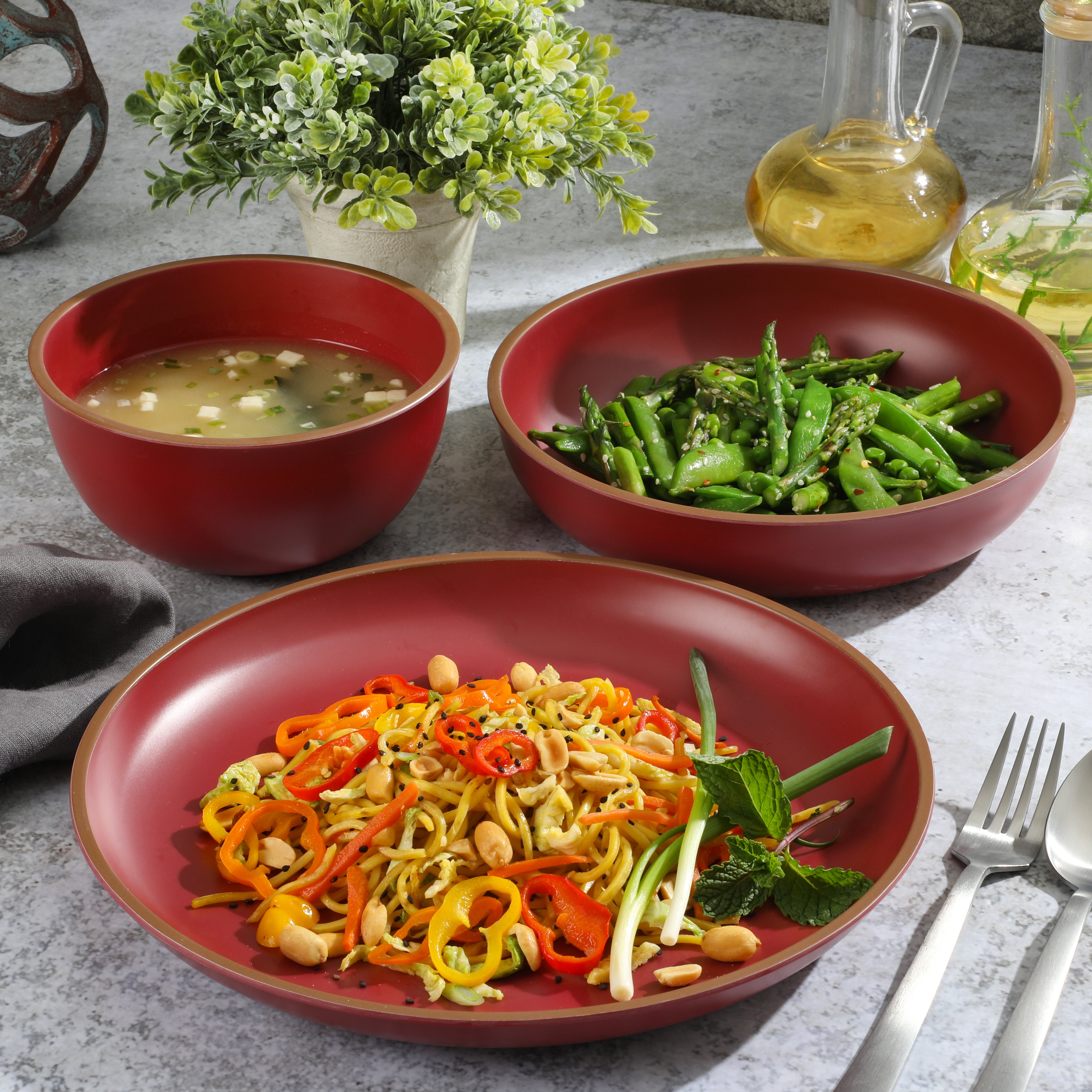 Gibson Home Rockabye 12-Piece Double Bowl Melamine Dinnerware Set
